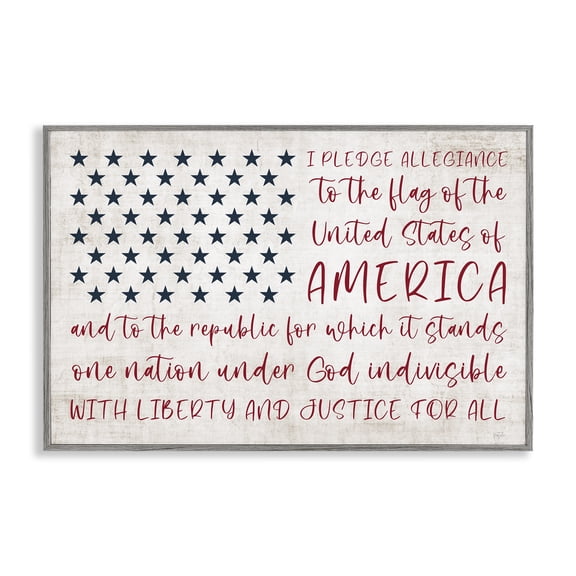 Stupell Industries Patriotic Pledge of Allegiance Patriotic Painting Gray Framed Art Print Wall Art, 18 x 12