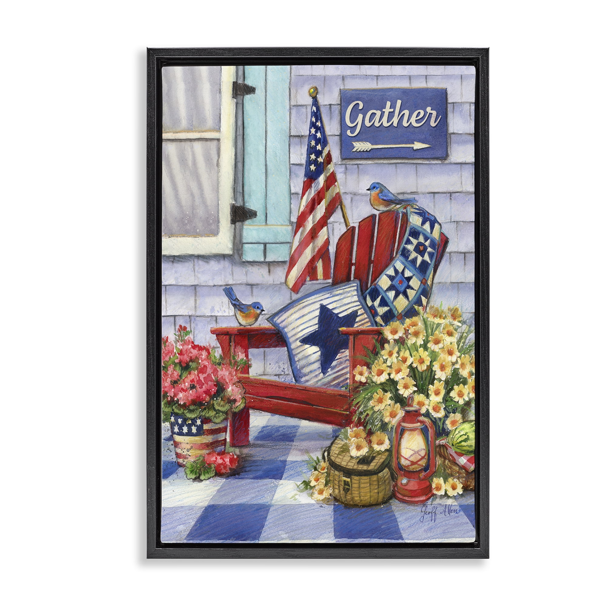 Stupell Industries Patriotic Porch View Patriotic Painting Black Floater Framed Canvas Art Print Wall Art, 17 x 25