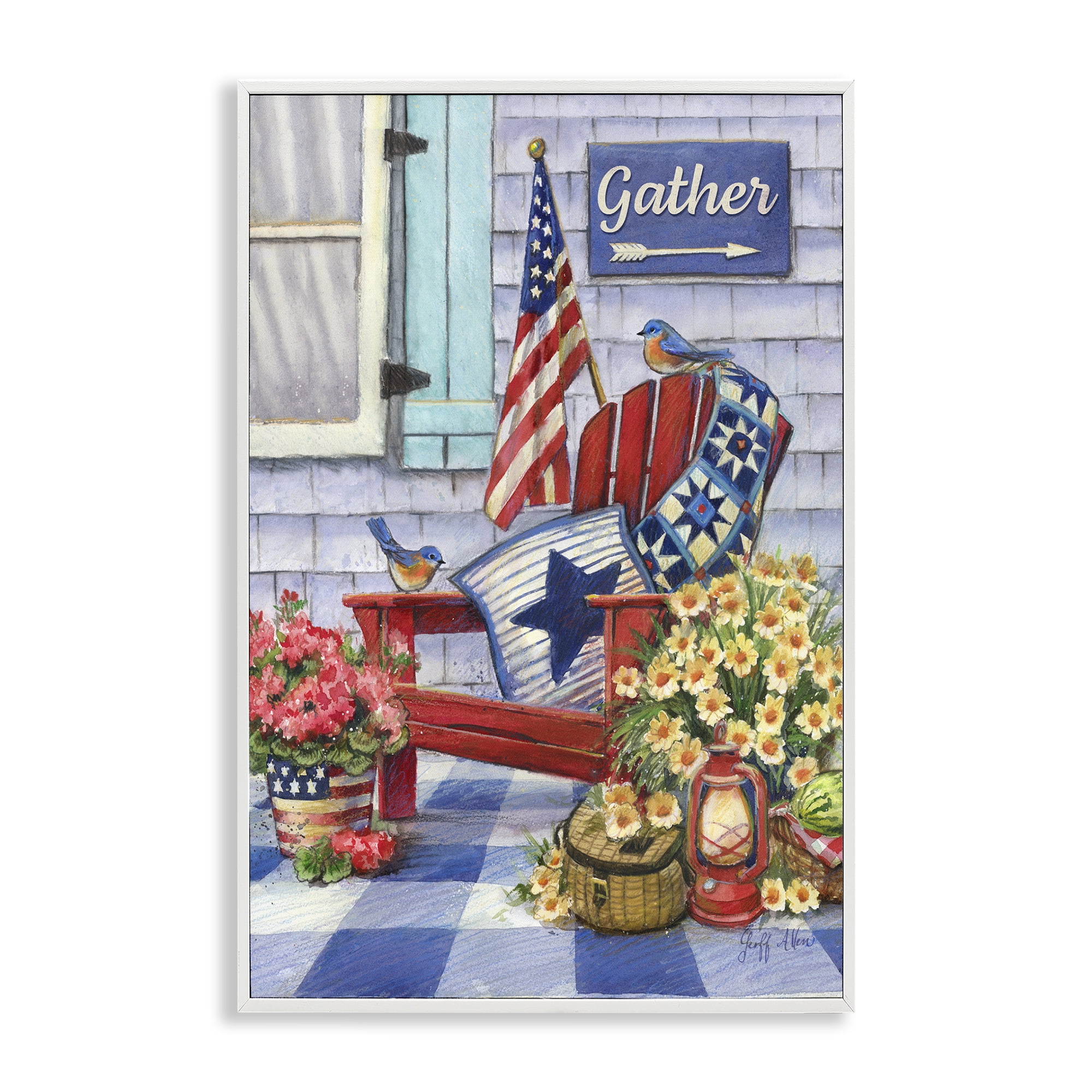 Stupell Industries Patriotic Porch View Patriotic Painting White Framed Art Print Wall Art, 12 x 18