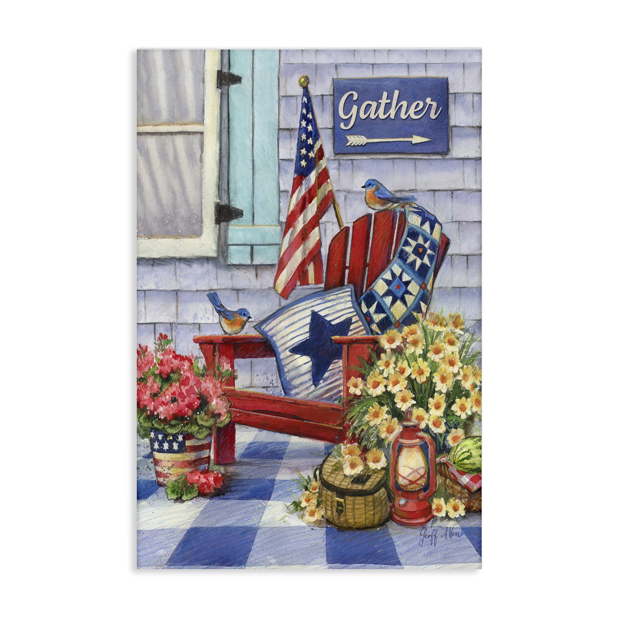 Stupell Industries Patriotic Porch View Patriotic Painting Wrapped Canvas Art Print Wall Art, 20 x 30