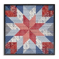 Stupell Industries Patriotic Quilt Pattern Abstract Painting Black Framed Art Print Wall Art, 12 x 12