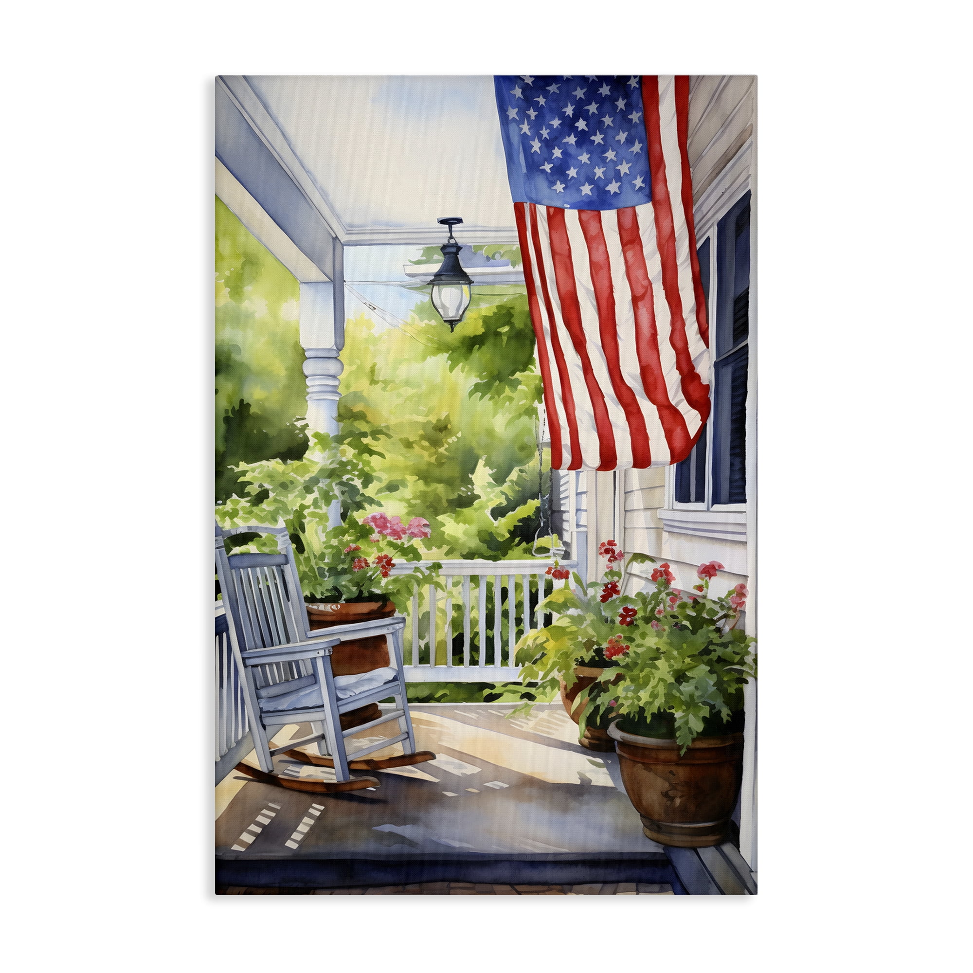 Stupell Industries Patriotic Summer Porch Scenery Painting Gallery Wrapped Canvas Art Print Wall Art, 16 x 24