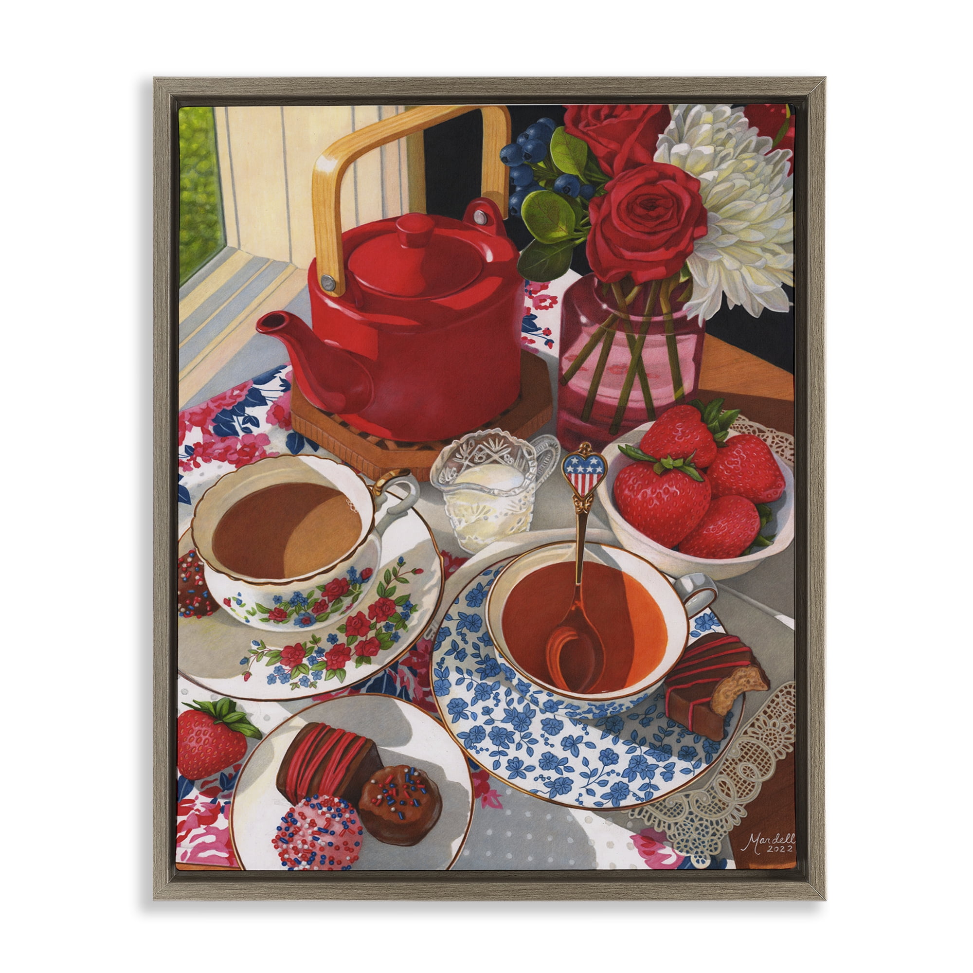 Stupell Industries Patriotic Tea Party Food & Beverage Painting Brown Floater Framed Art Print Wall Art, 17 x 21