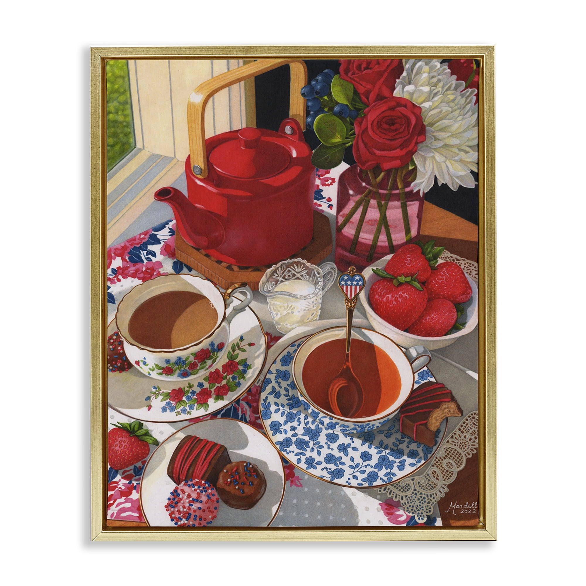 Stupell Industries Patriotic Tea Party Food & Beverage Painting Gold Floater Framed Art Print Wall Art, 17 x 21