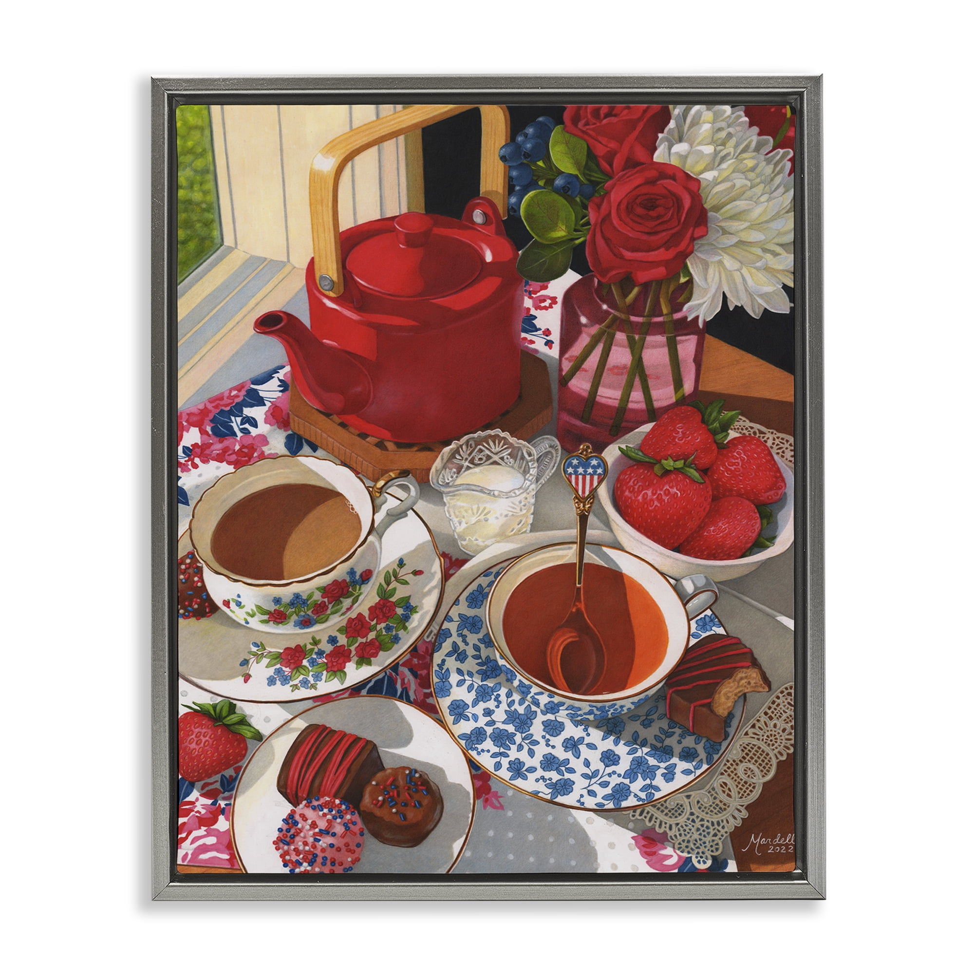 Stupell Industries Patriotic Tea Party Food & Beverage Painting Gray Floater Framed Art Print Wall Art, 25 x 31