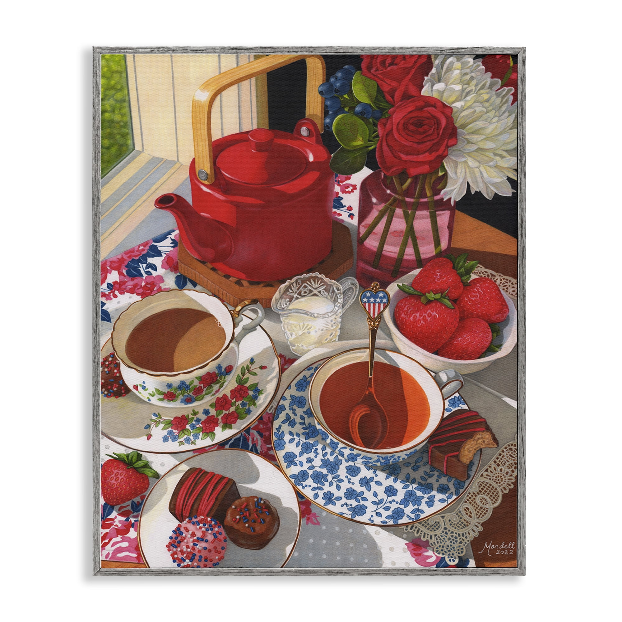 Stupell Industries Patriotic Tea Party Food & Beverage Painting Gray Framed Art Print Wall Art, 16 x 20