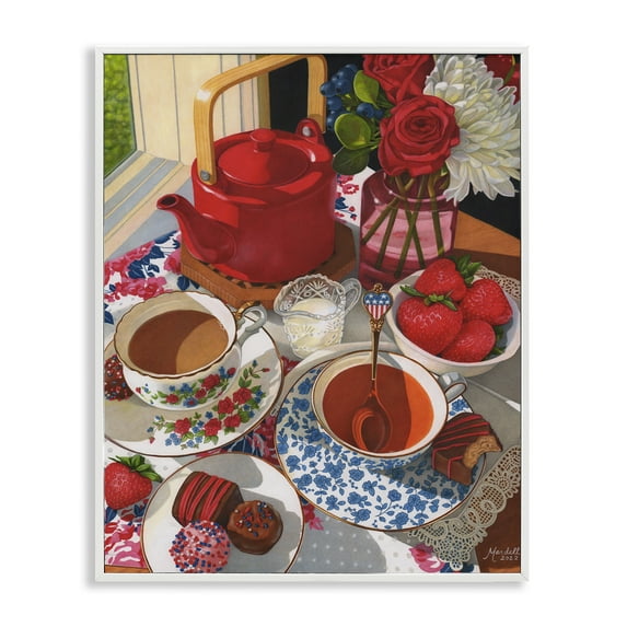 Stupell Industries Patriotic Tea Party Food & Beverage Painting White Framed Art Print Wall Art, 24 x 30