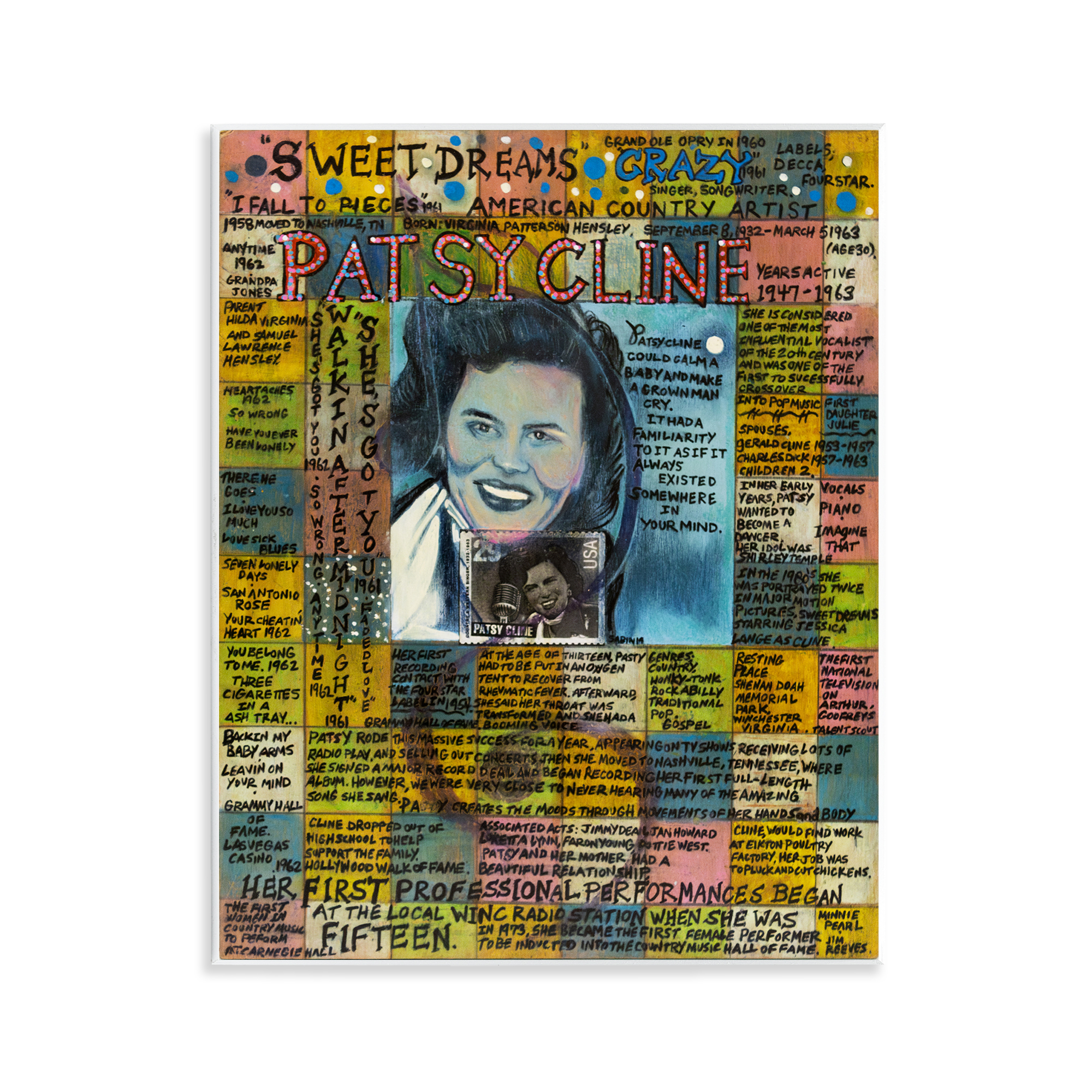 Stupell Industries Patsy Cline Collage People Drawing Unframed Art Print Wall Art, 11 x 14