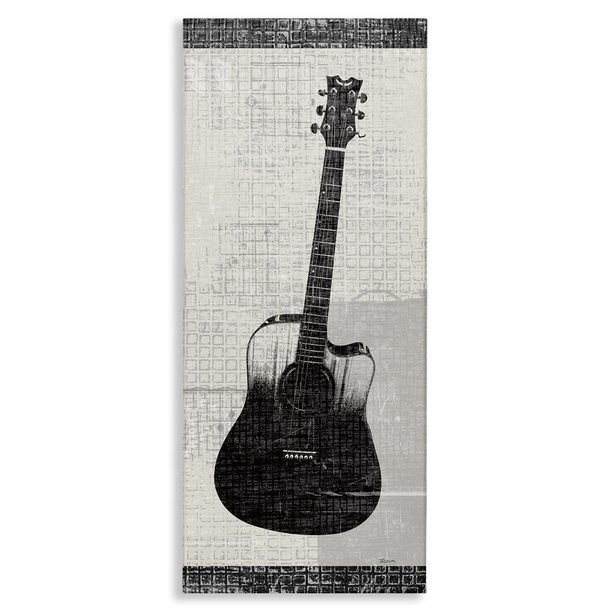 Stupell Industries Patterned Acoustic Guitar Performing Arts Painting Gallery Wrapped Canvas Art Print Wall Art, 20 x 48