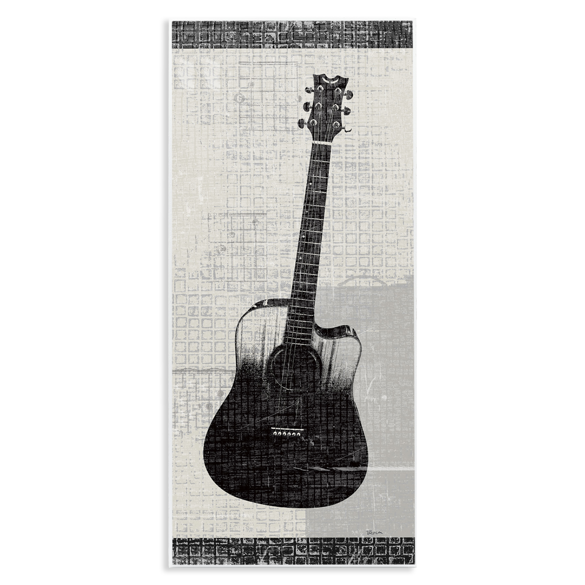 Stupell Industries Patterned Acoustic Guitar Performing Arts Painting Unframed Art Print Wall Art, 7 x 17