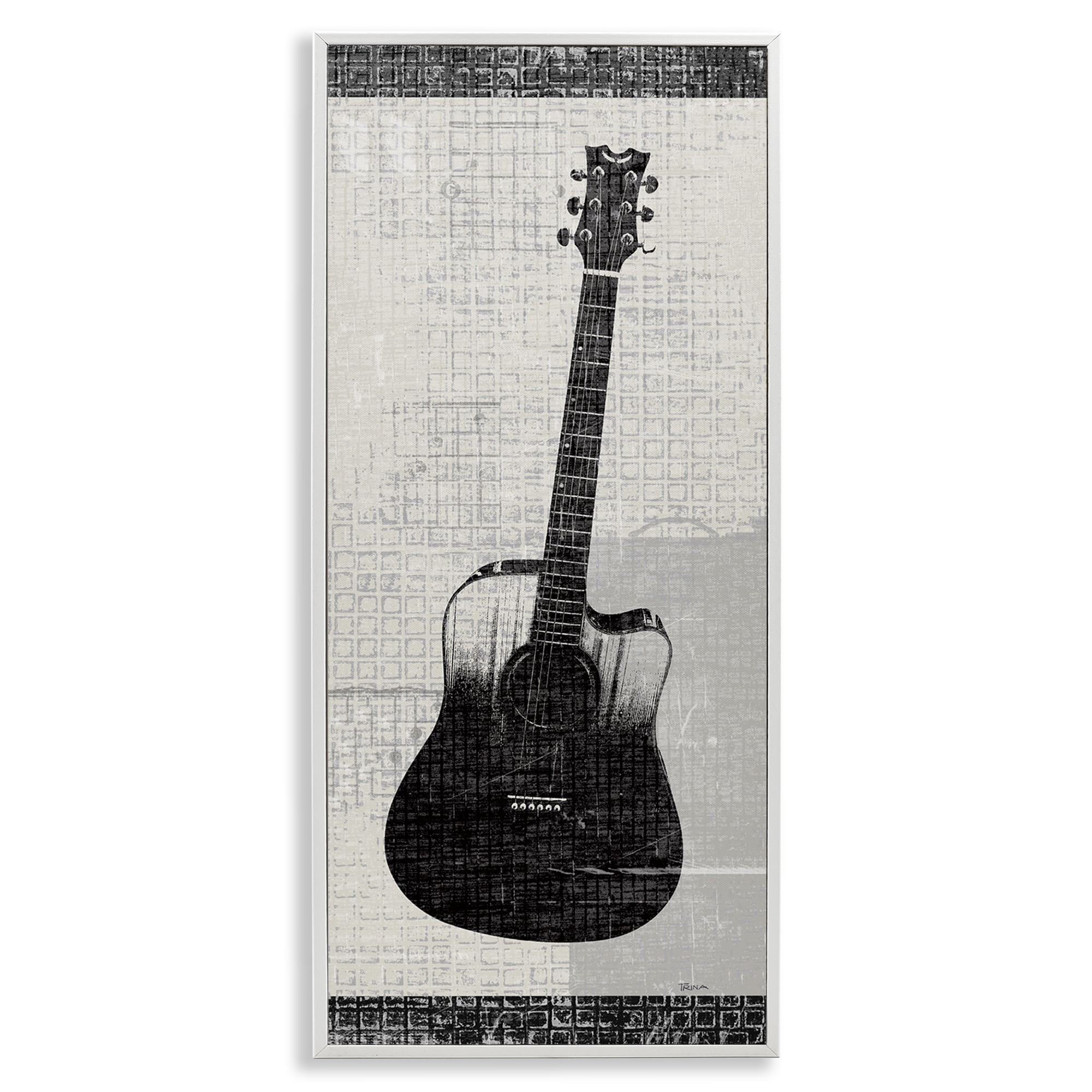 Stupell Industries Patterned Acoustic Guitar Performing Arts Painting White Framed Art Print Wall Art, 10 x 24