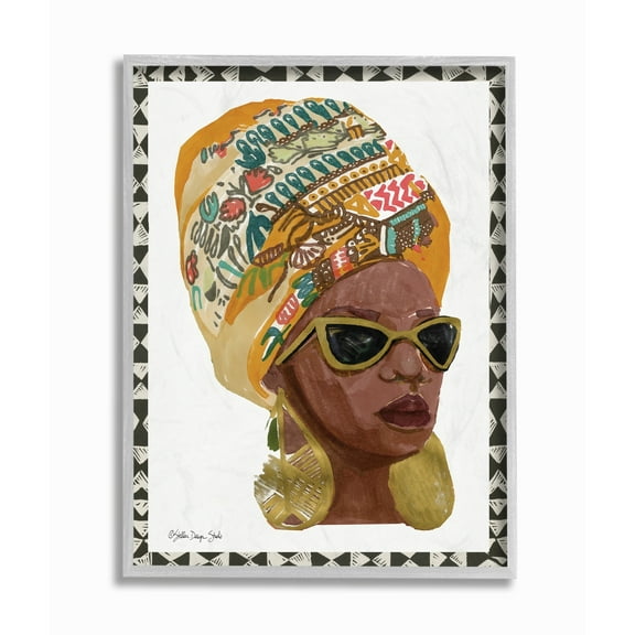 Stupell Industries Patterned African Fashion Model Painting Gray Framed Art Print Wall Art, 16x20, by Stellar Desgin Studio