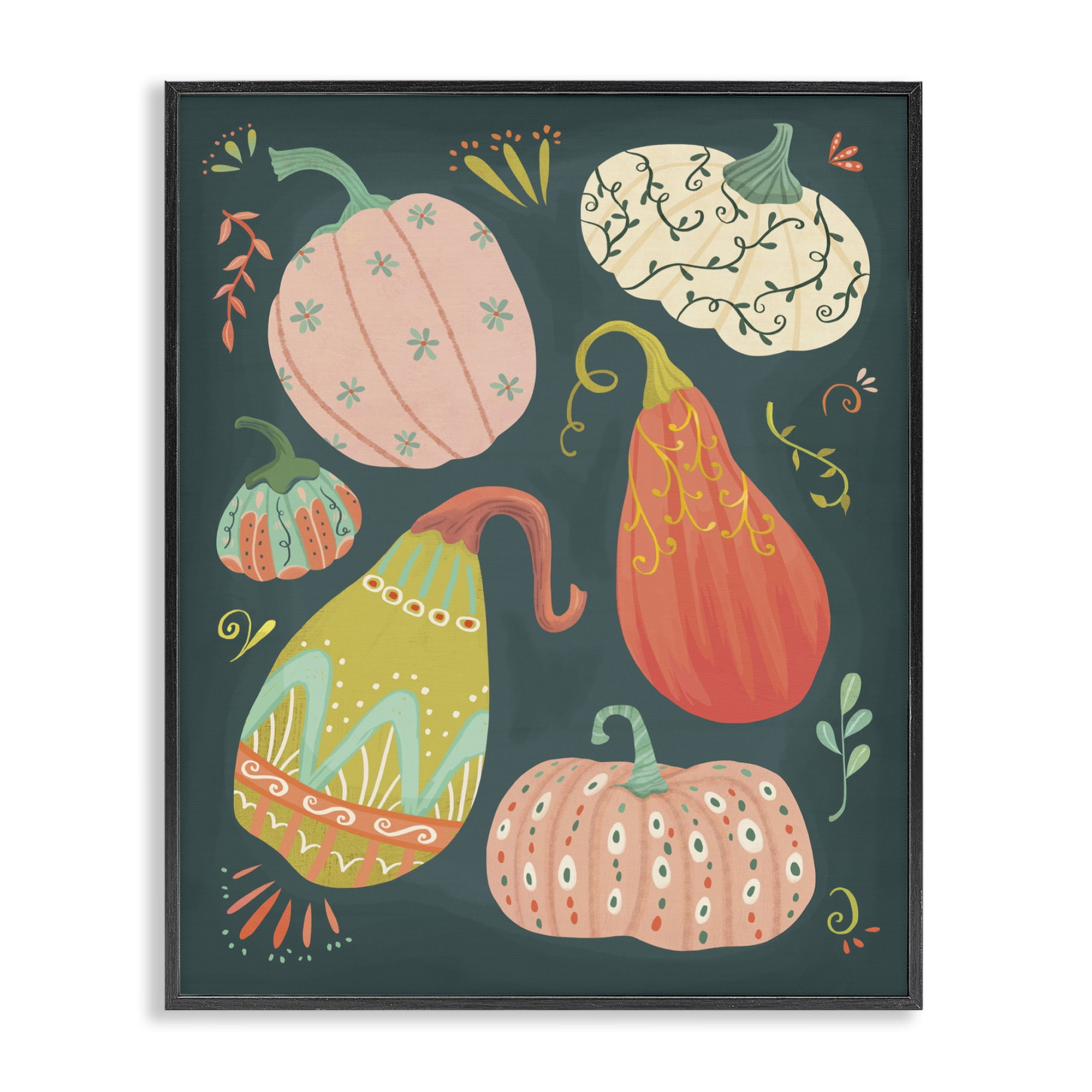 Stupell Industries Patterned Autumn Gourds Food & Beverage Painting Black Framed Art Print Wall Art, 16 x 20