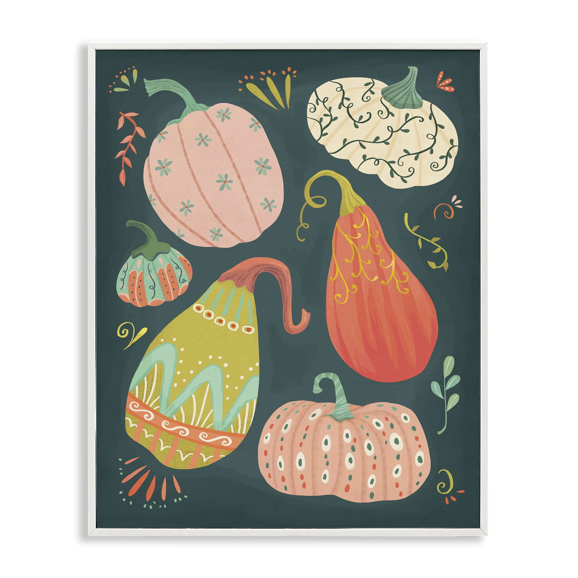 Stupell Industries Patterned Autumn Gourds Food & Beverage Painting White Framed Art Print Wall Art, 16 x 20