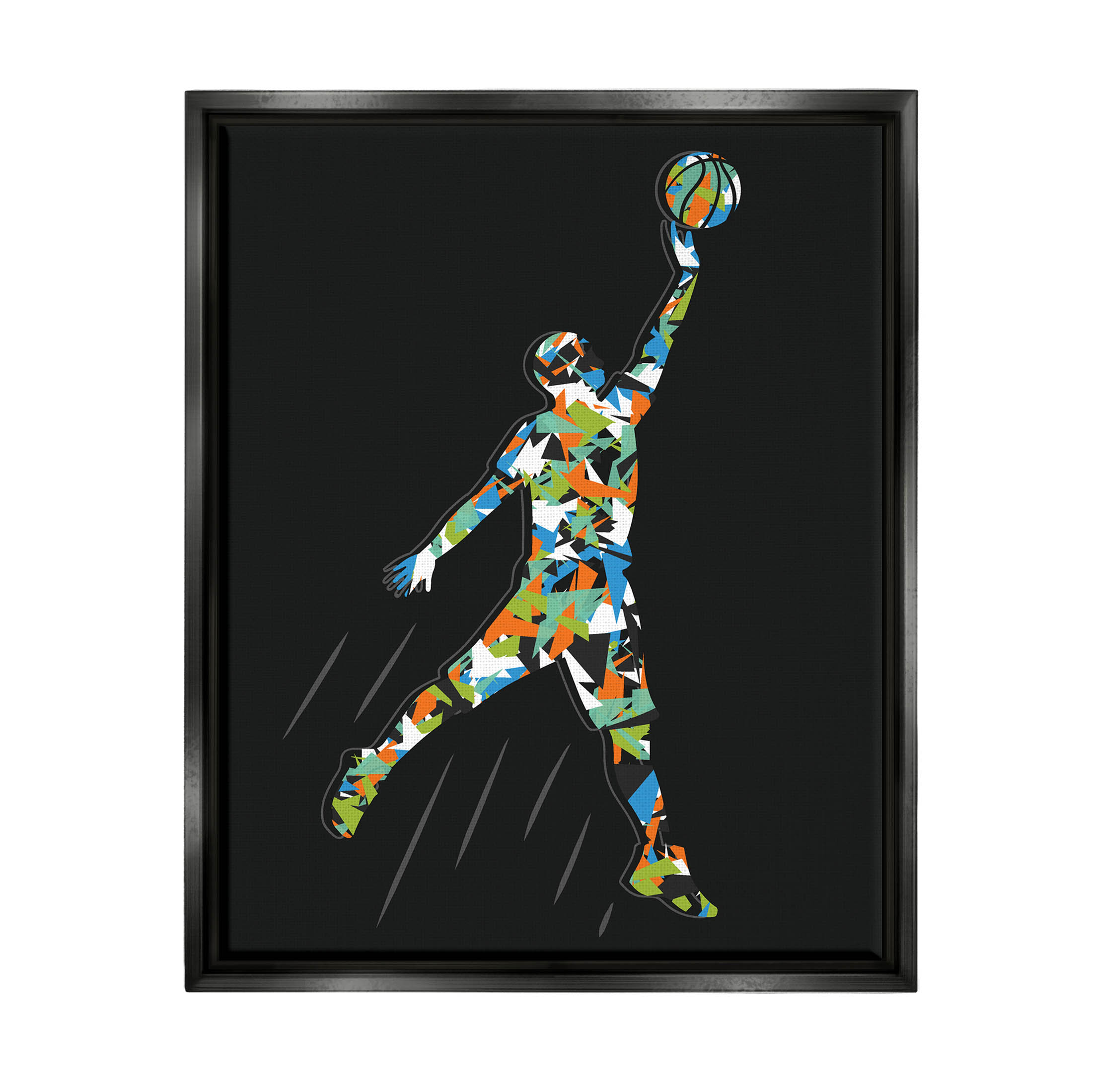 Stupell Industries Patterned Basketball Player Ball Graphic Art Jet Black Floating Framed Canvas Print Wall Art, Design by Arrolynn Weiderhold