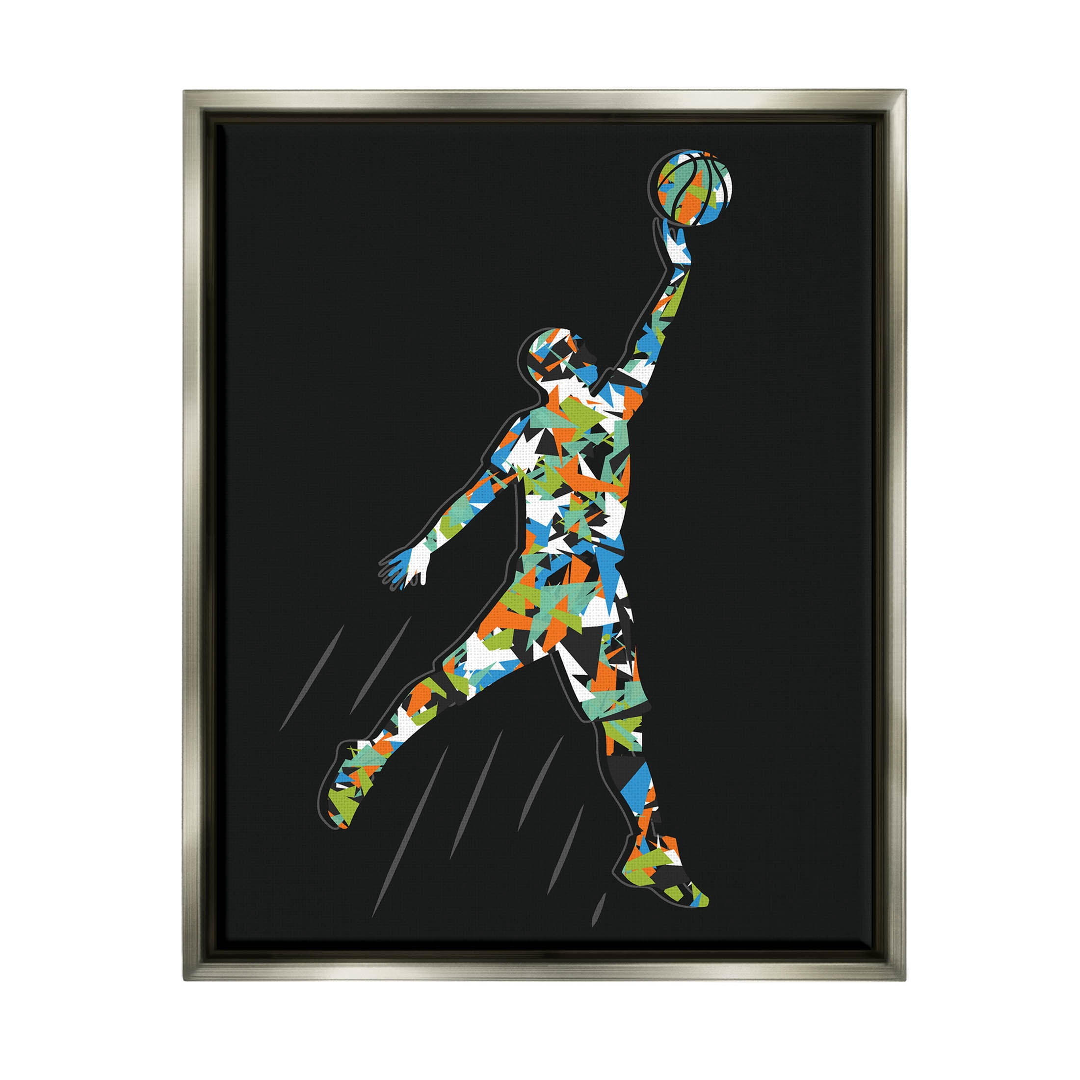 Stupell Industries Patterned Basketball Player Ball Graphic Art Luster Gray Floating Framed Canvas Print Wall Art, Design by Arrolynn Weiderhold