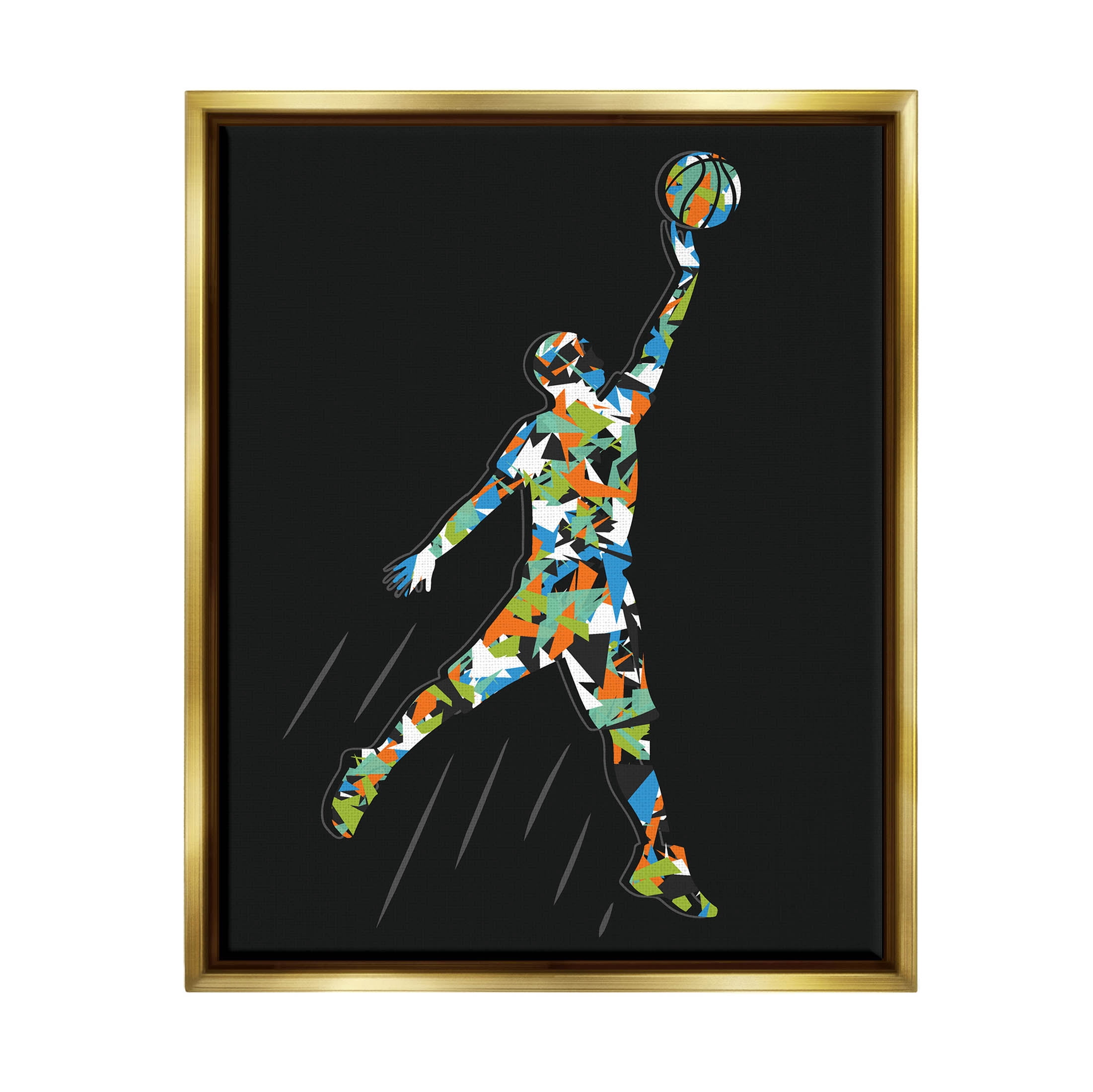 Stupell Industries Patterned Basketball Player Ball Graphic Art Metallic Gold Floating Framed Canvas Print Wall Art, Design by Arrolynn Weiderhold