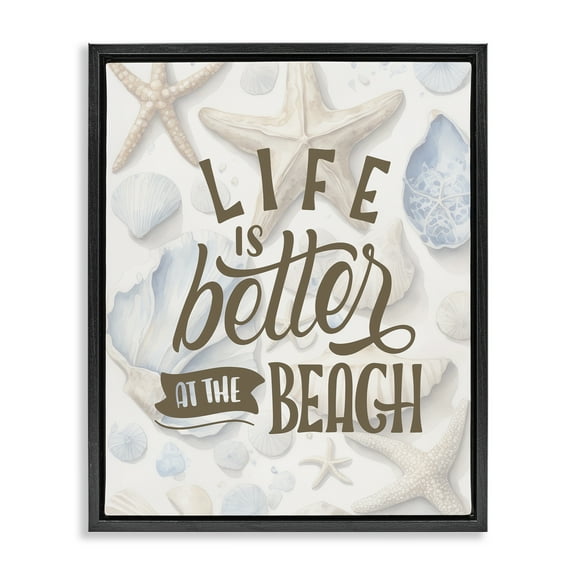 Stupell Industries Patterned Beach Phrase Typography Painting Black Floater Framed Canvas Art Print Wall Art, 17 x 21