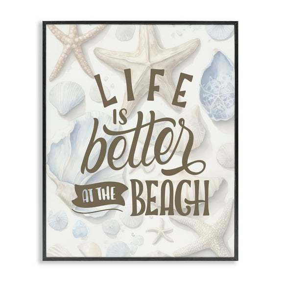 Stupell Industries Patterned Beach Phrase Typography Painting Black Framed Art Print Wall Art, 11 x 14