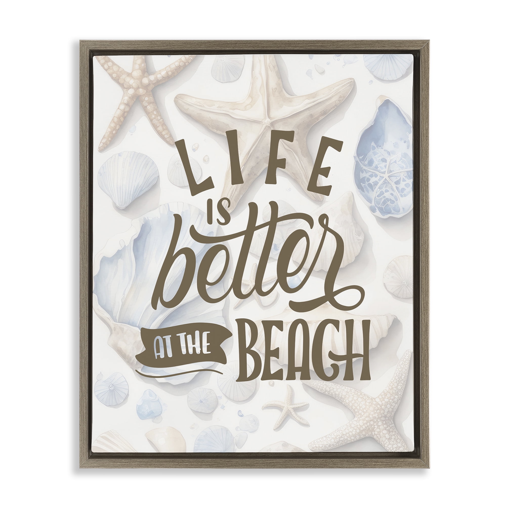 Stupell Industries Patterned Beach Phrase Typography Painting Brown Floater Framed Canvas Art Print Wall Art, 17 x 21