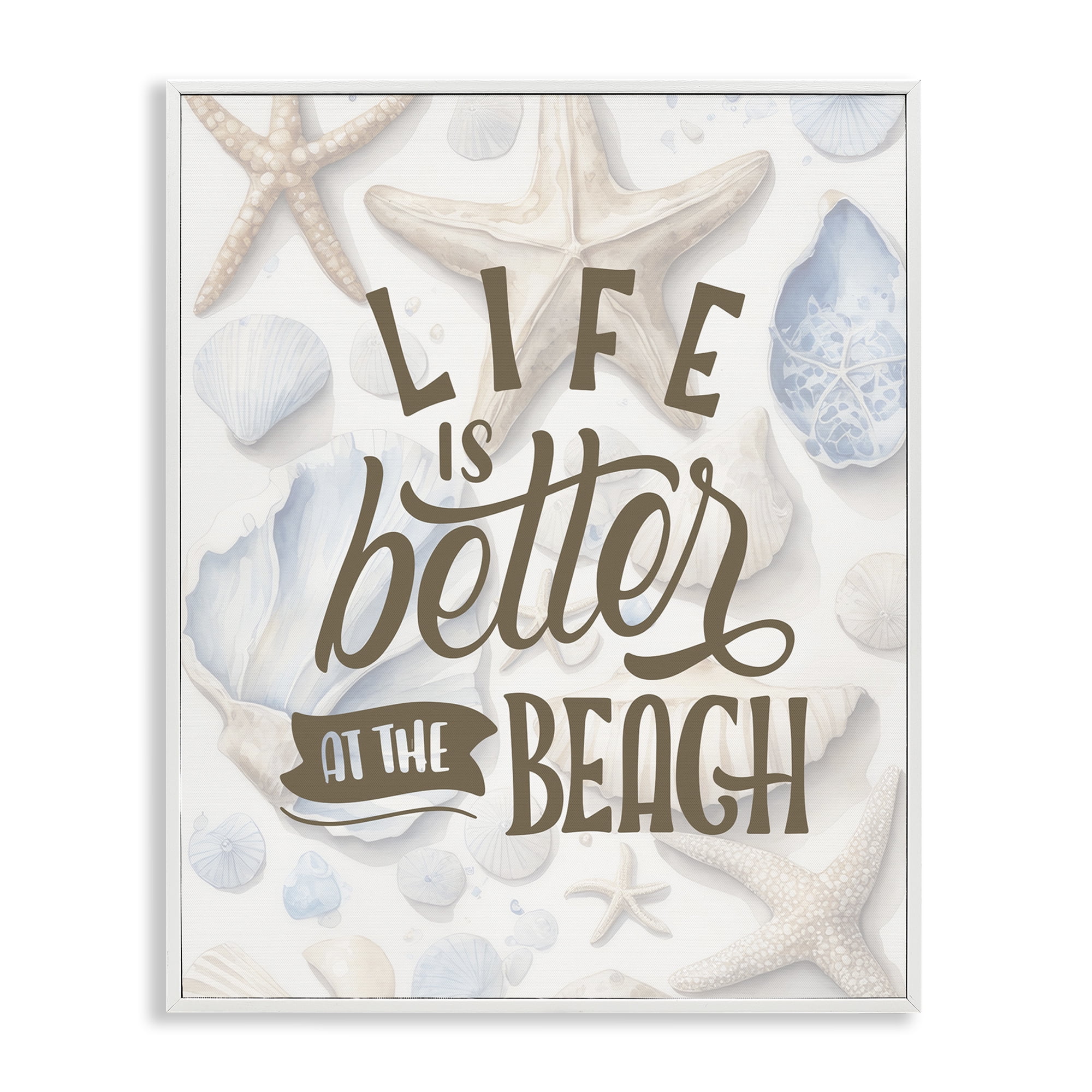 Stupell Industries Patterned Beach Phrase Typography Painting White Framed Art Print Wall Art, 24 x 30