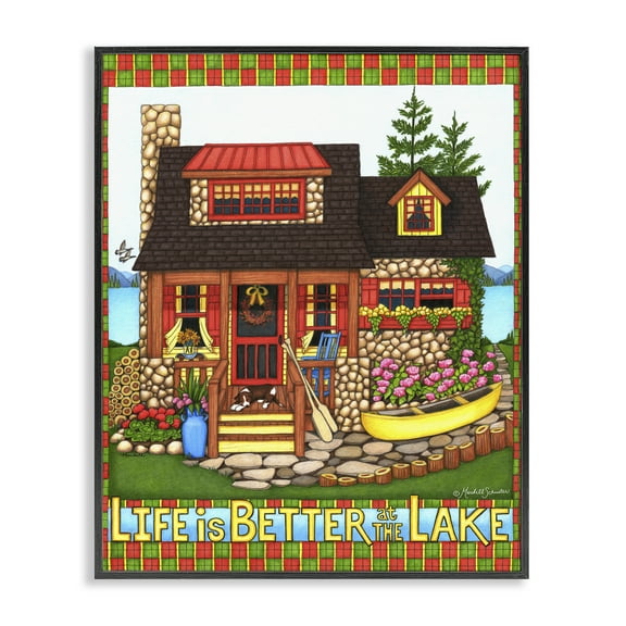 Stupell Industries Patterned Better At Lake Landscape & Nature Painting Black Framed Art Print Wall Art, 11 x 14