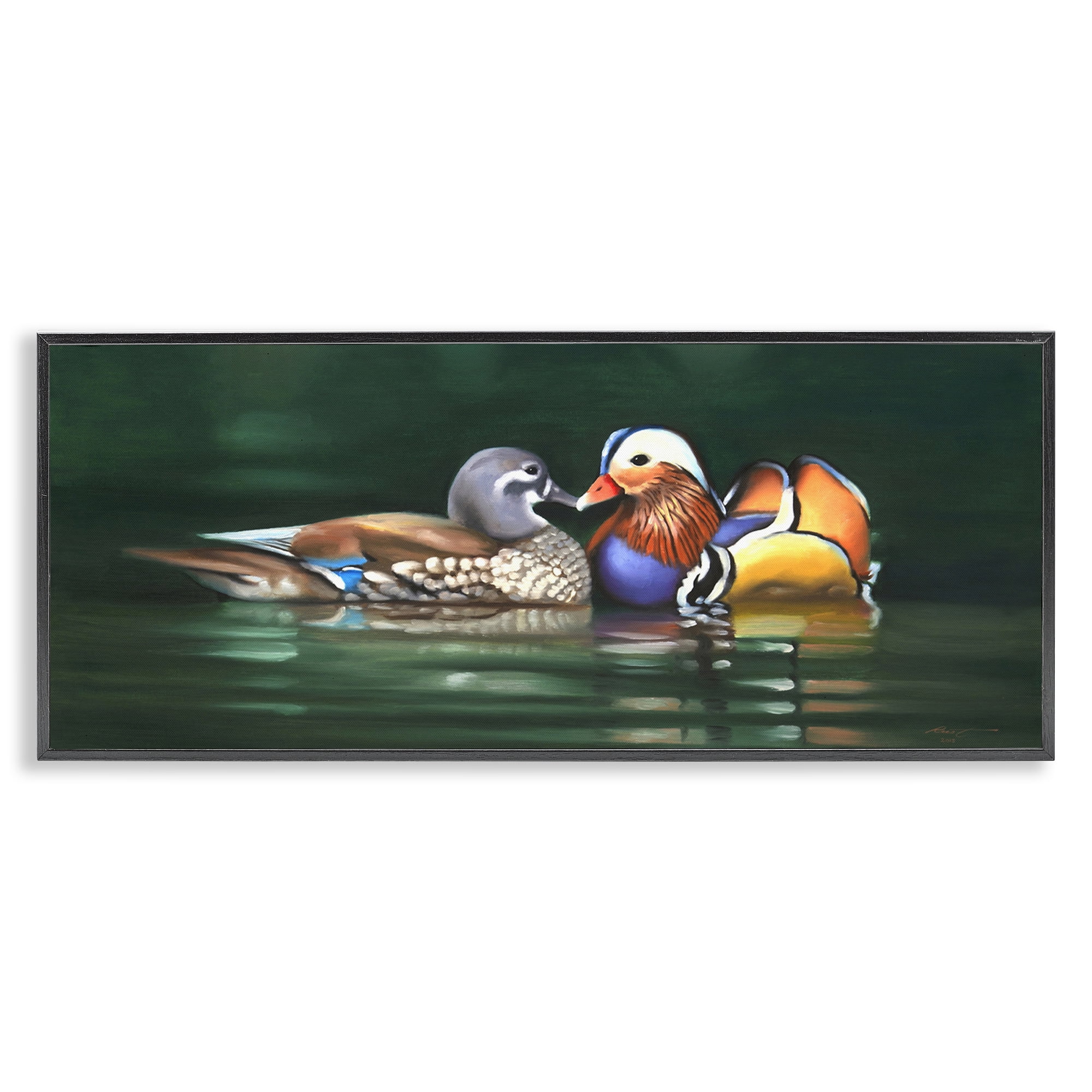 Stupell Industries Patterned Birds in Lake Animals & Insects Painting Black Framed Art Print Wall Art, 30 x 13
