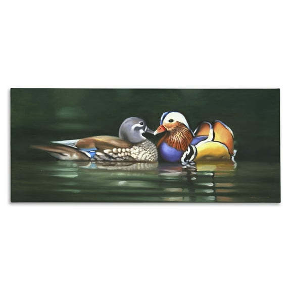 Stupell Industries Patterned Birds in Lake Animals & Insects Painting Gallery Wrapped Canvas Art Print Wall Art, 24 x 10