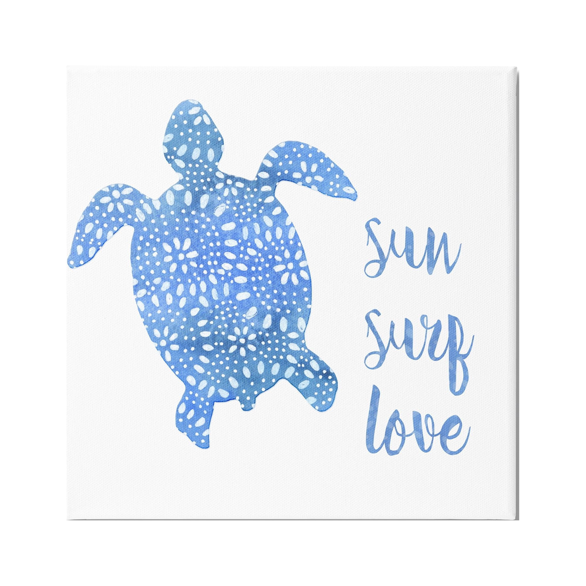 Stupell Industries Patterned Blue Sea Turtle Beach Phrase Calligraphy Painting Gallery Wrapped Canvas Print Wall Art, Design by Jackie Decker