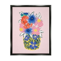 Stupell Industries Patterned Bouquet Vase Botanical & Floral Painting Black Floater Framed Canvas Art Print Wall Art, 17 x 21