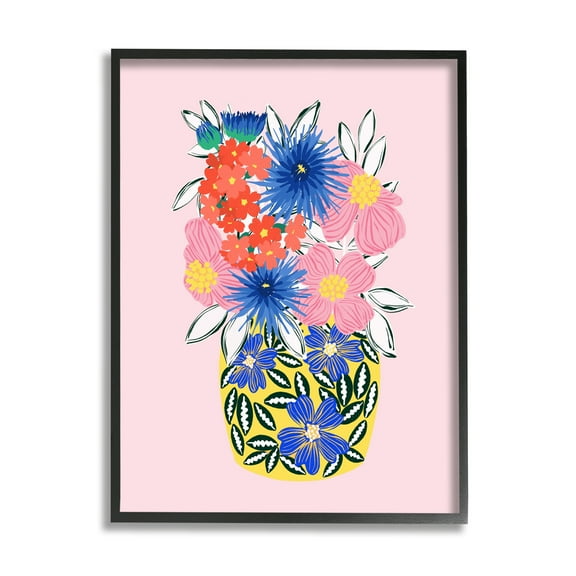 Stupell Industries Patterned Bouquet Vase Botanical & Floral Painting Black Framed Art Print Wall Art, 11 x 14