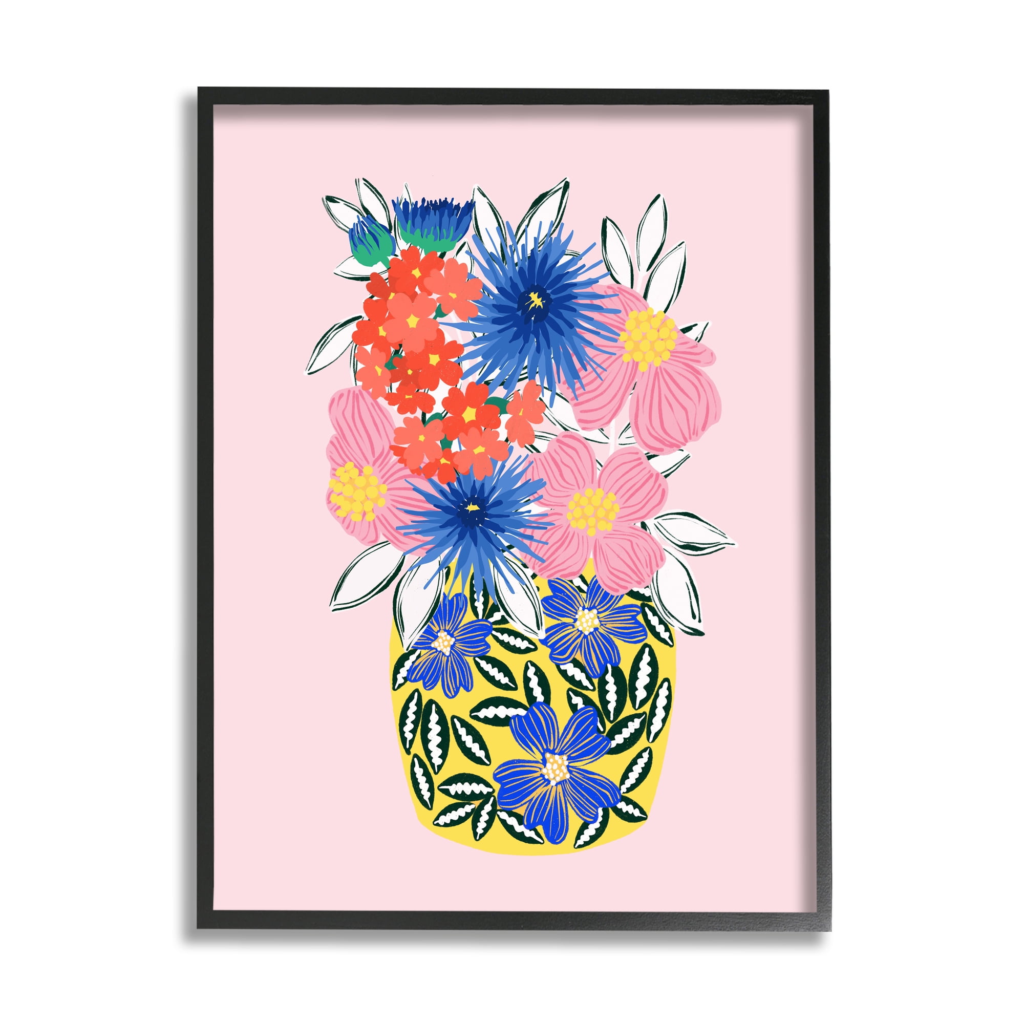 Stupell Industries Patterned Bouquet Vase Botanical & Floral Painting Black Framed Art Print Wall Art, 24 x 30