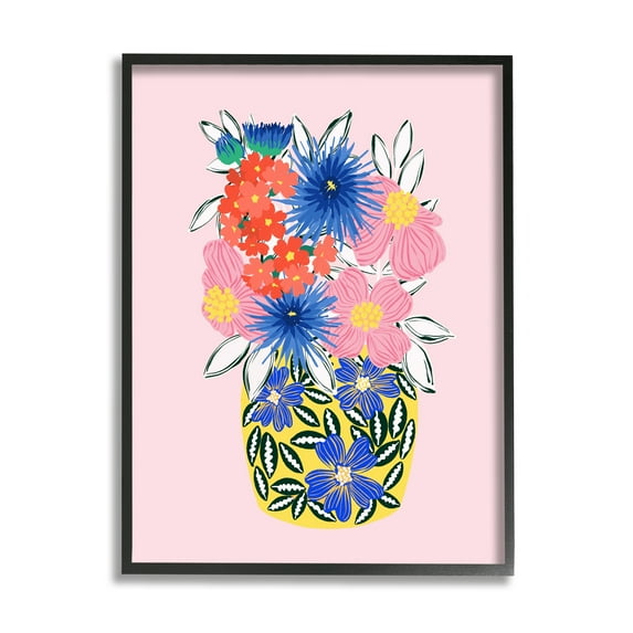 Stupell Industries Patterned Bouquet Vase Botanical & Floral Painting Black Framed Art Print Wall Art, 24 x 30