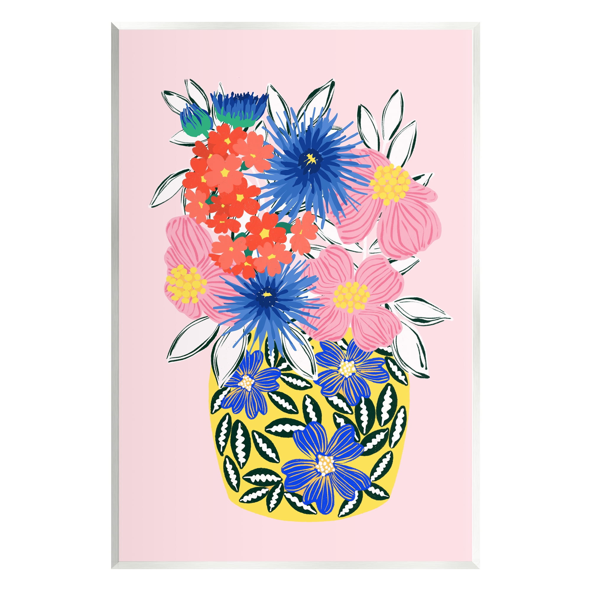 Stupell Industries Patterned Bouquet Vase Botanical & Floral Painting Unframed Art Print Wall Art, 13 x 19