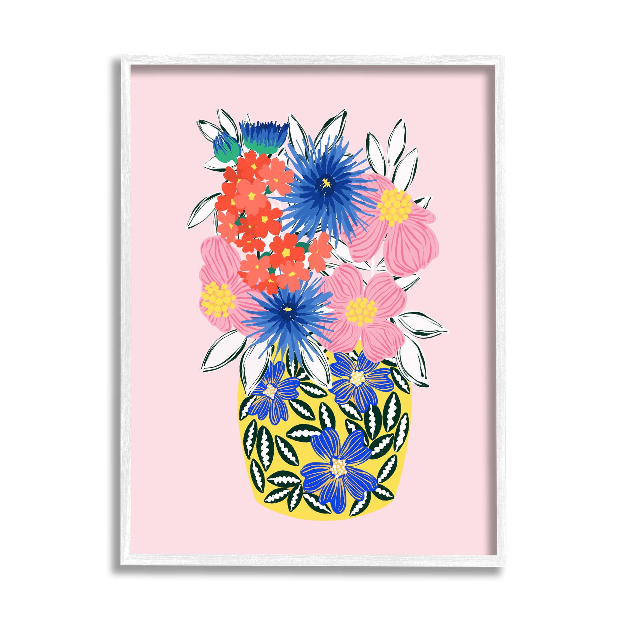 Stupell Industries Patterned Bouquet Vase Botanical & Floral Painting White Framed Art Print Wall Art, 16 x 20