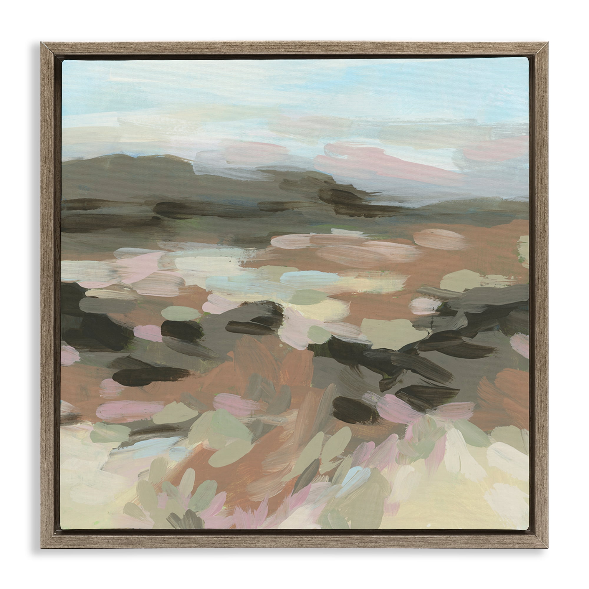 Stupell Industries Patterned Brush Strokes View Landscape & Nature Painting Brown Floater Framed Canvas Art Print Wall Art, 18 x 18