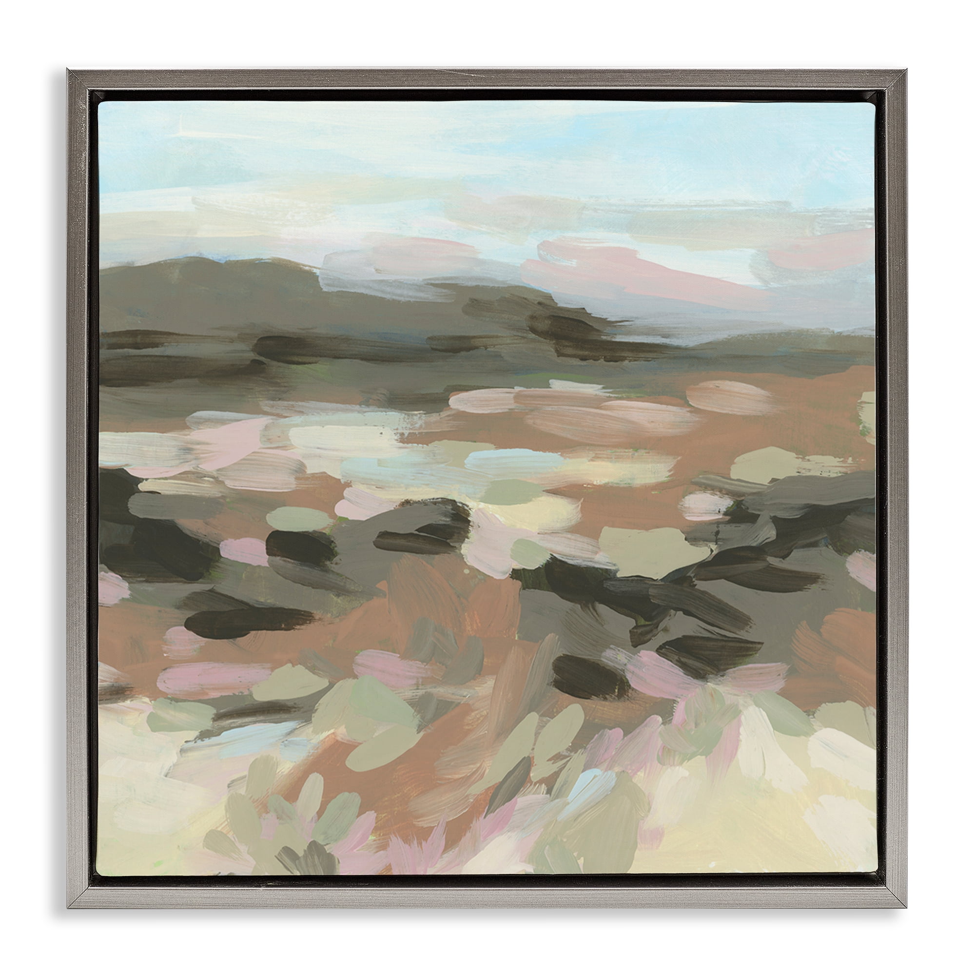Stupell Industries Patterned Brush Strokes View Landscape & Nature Painting Gray Floater Framed Canvas Art Print Wall Art, 25 x 25