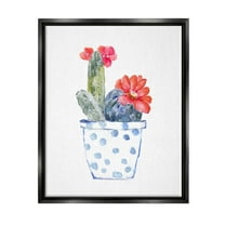 Stupell Industries Patterned Cactus Planter Graphic Art Jet Black Floating Framed Canvas Print Wall Art, Design by Sally Swatland