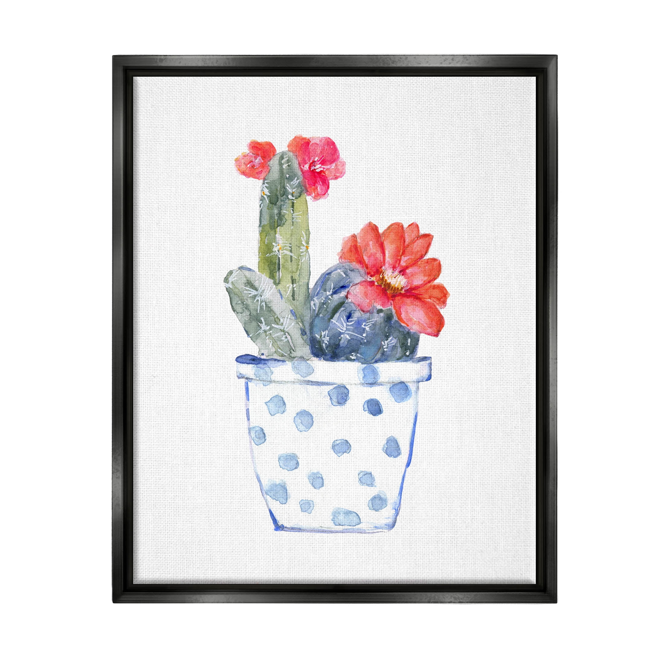 Stupell Industries Patterned Cactus Planter Graphic Art Jet Black Floating Framed Canvas Print Wall Art, Design by Sally Swatland