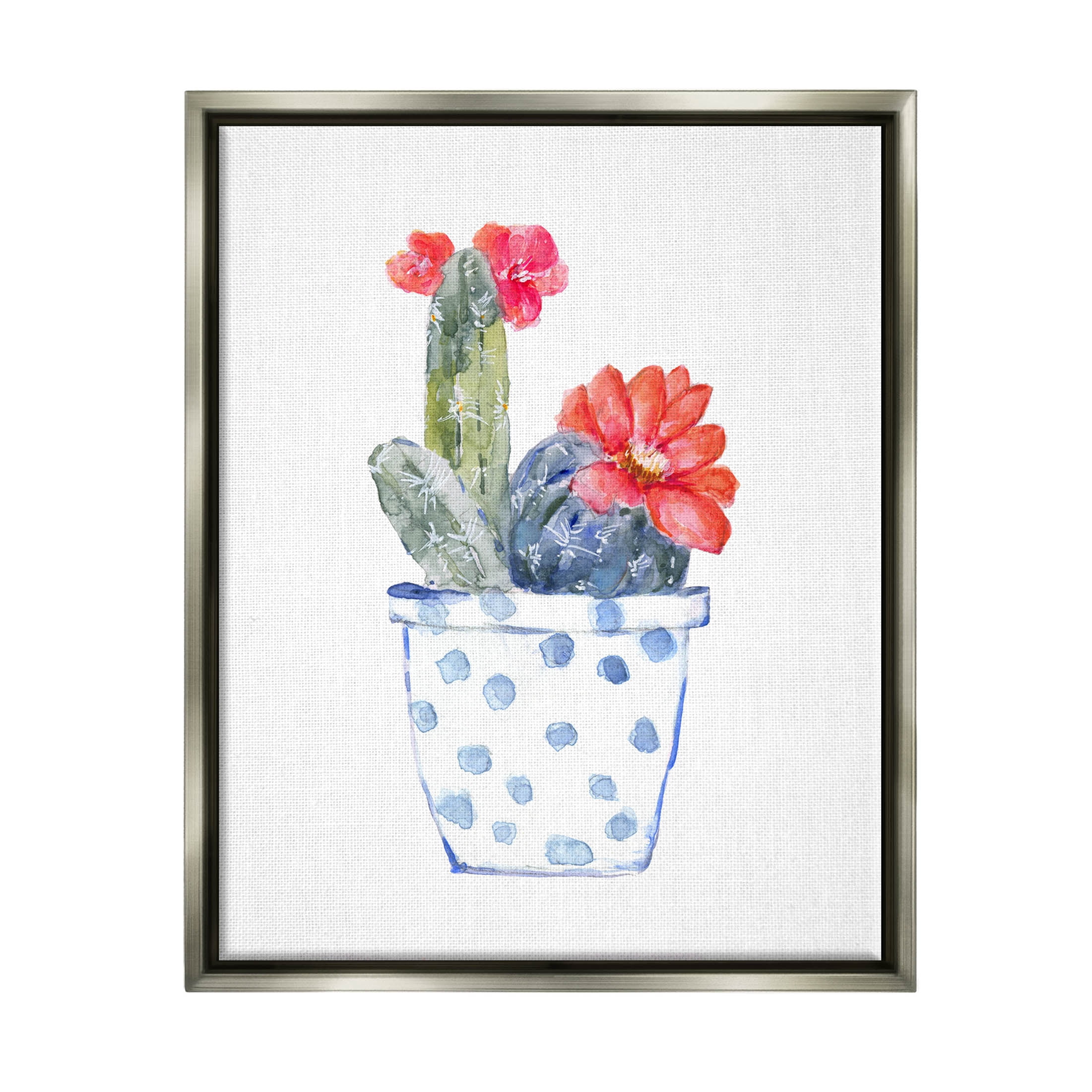 Stupell Industries Patterned Cactus Planter Graphic Art Luster Gray Floating Framed Canvas Print Wall Art, Design by Sally Swatland