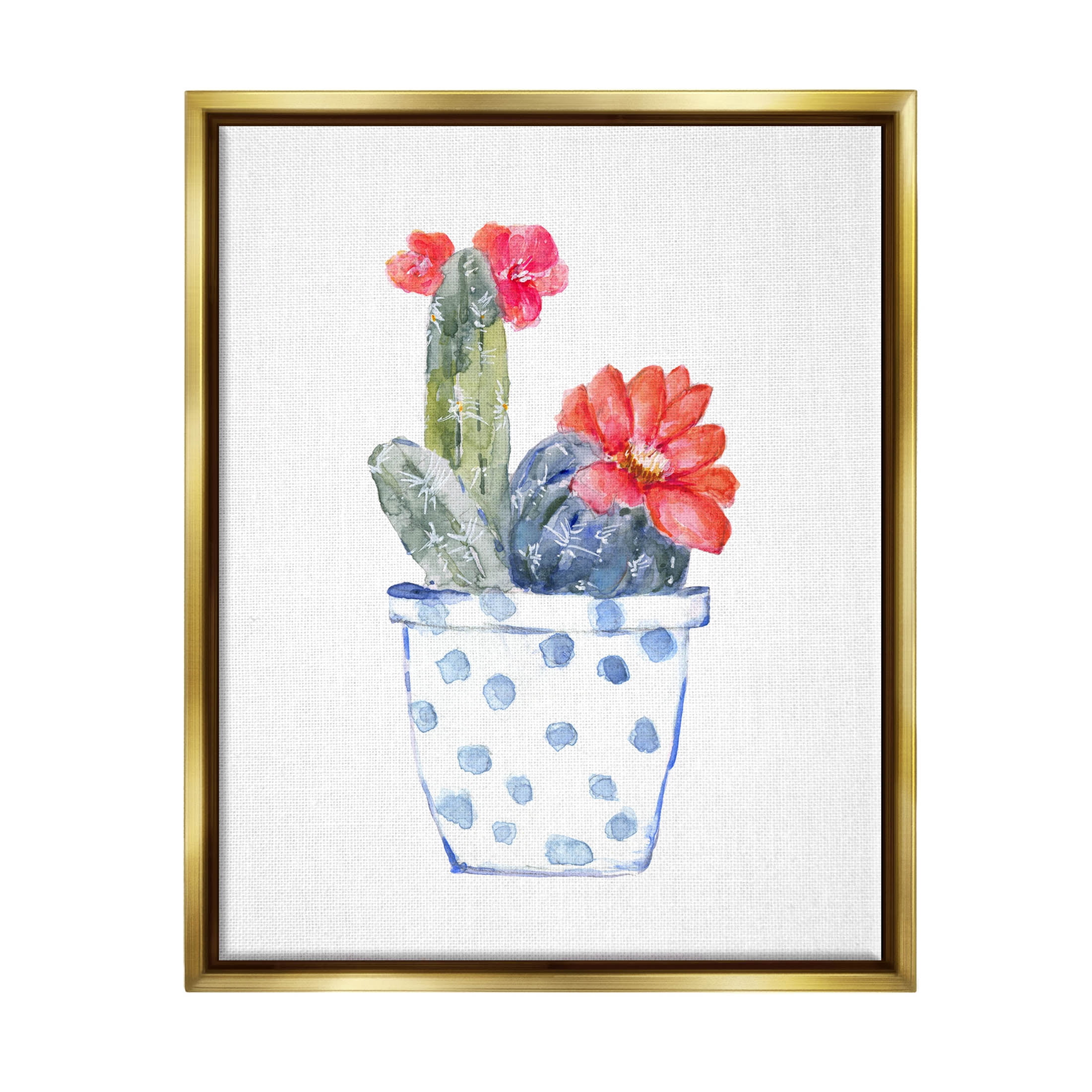 Stupell Industries Patterned Cactus Planter Graphic Art Metallic Gold Floating Framed Canvas Print Wall Art, Design by Sally Swatland