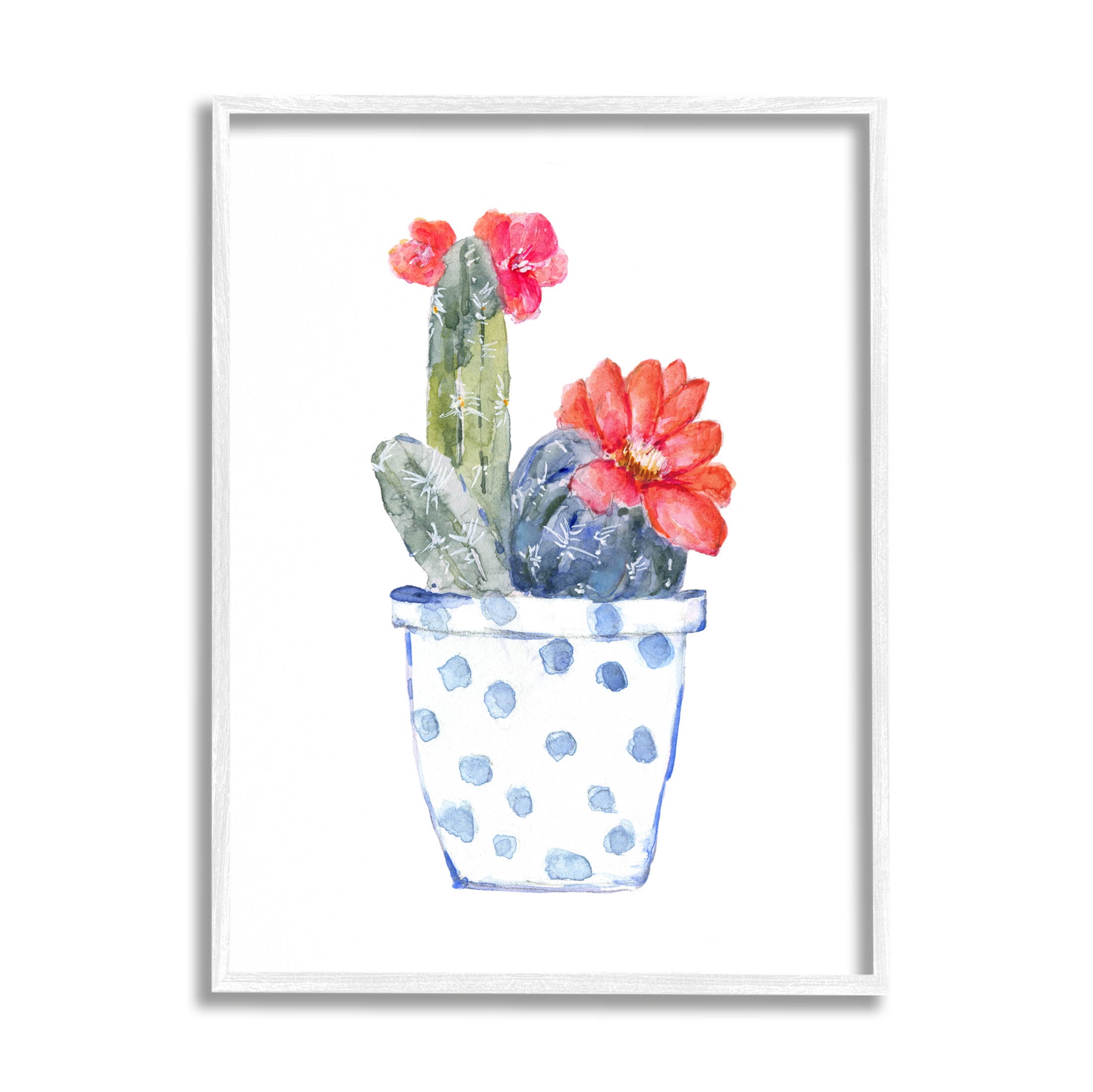 Stupell Industries Patterned Cactus Planter Graphic Art White Framed Art Print Wall Art, Design by Sally Swatland