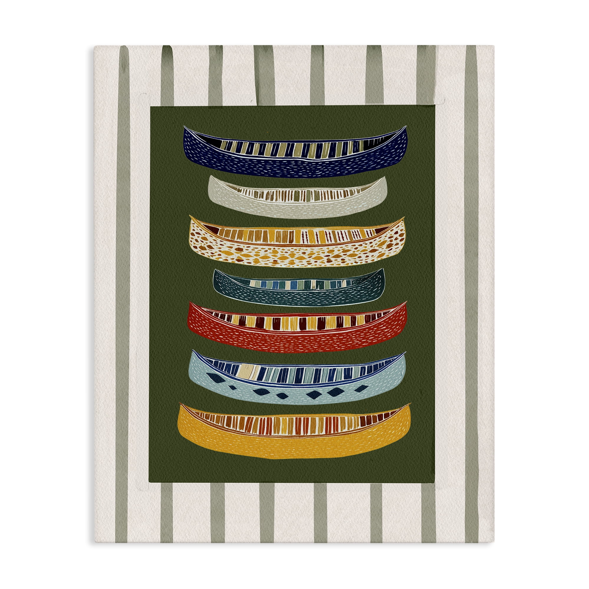 Stupell Industries Patterned Canoes over Stripes Canvas Wall Art, design by Yen