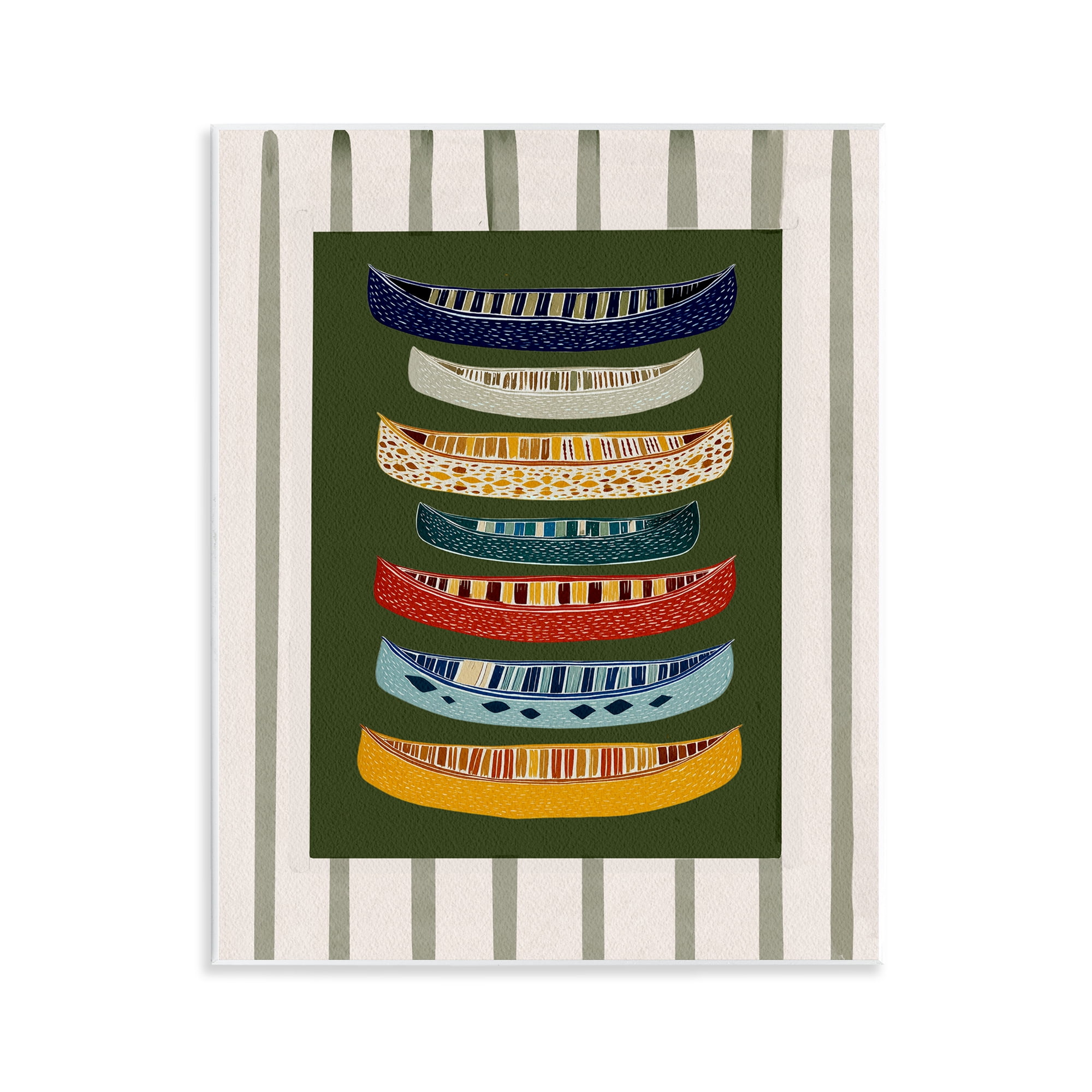 Stupell Industries Patterned Canoes over Stripes Wall Plaque Art, design by Yen