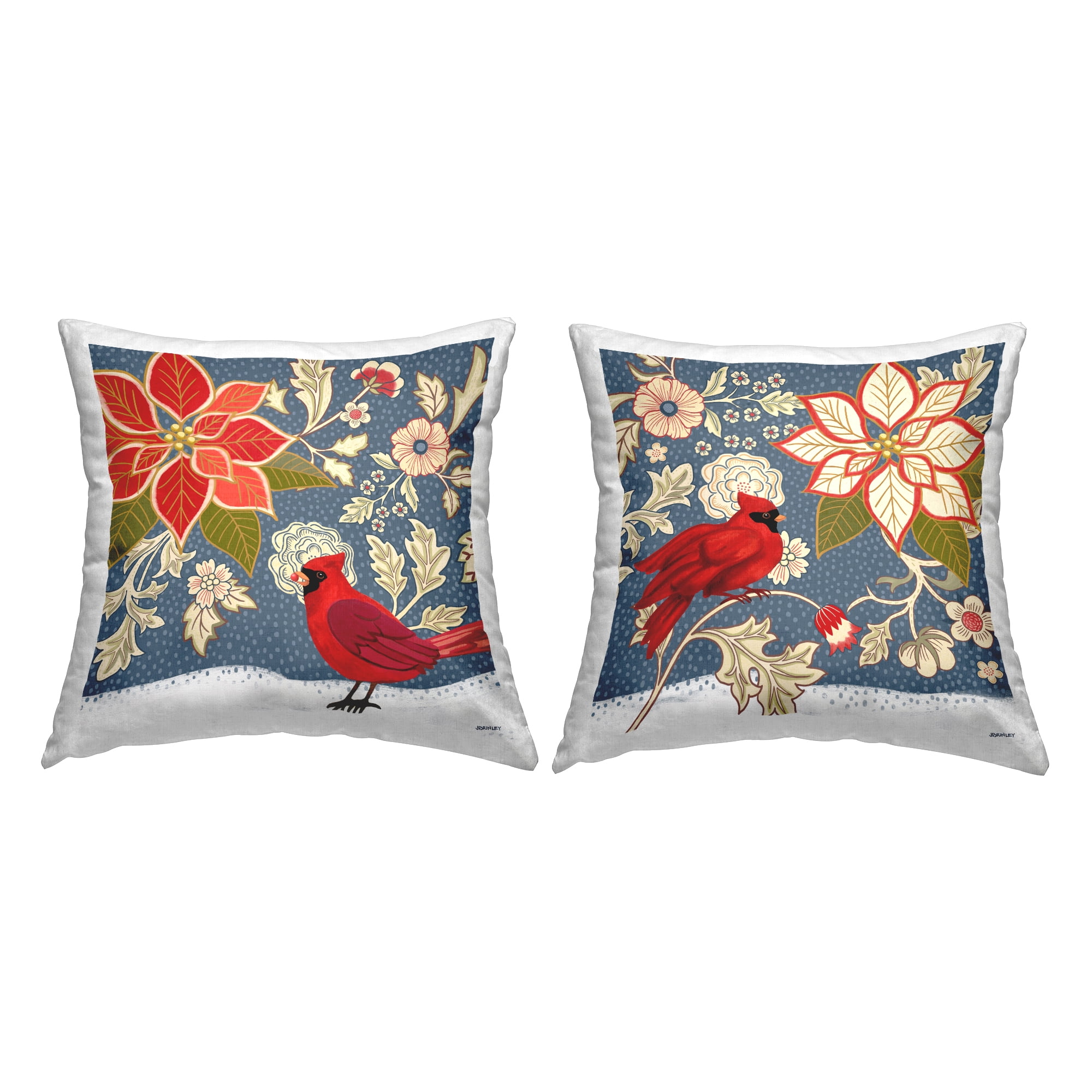 Stupell Industries Patterned Cardinals & Florals 2 Piece Decorative Printed Throw Pillow Set, 18 x 18