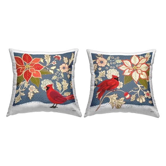 Stupell Industries Patterned Cardinals & Florals 2 Piece Decorative Printed Throw Pillow Set, 18 x 18