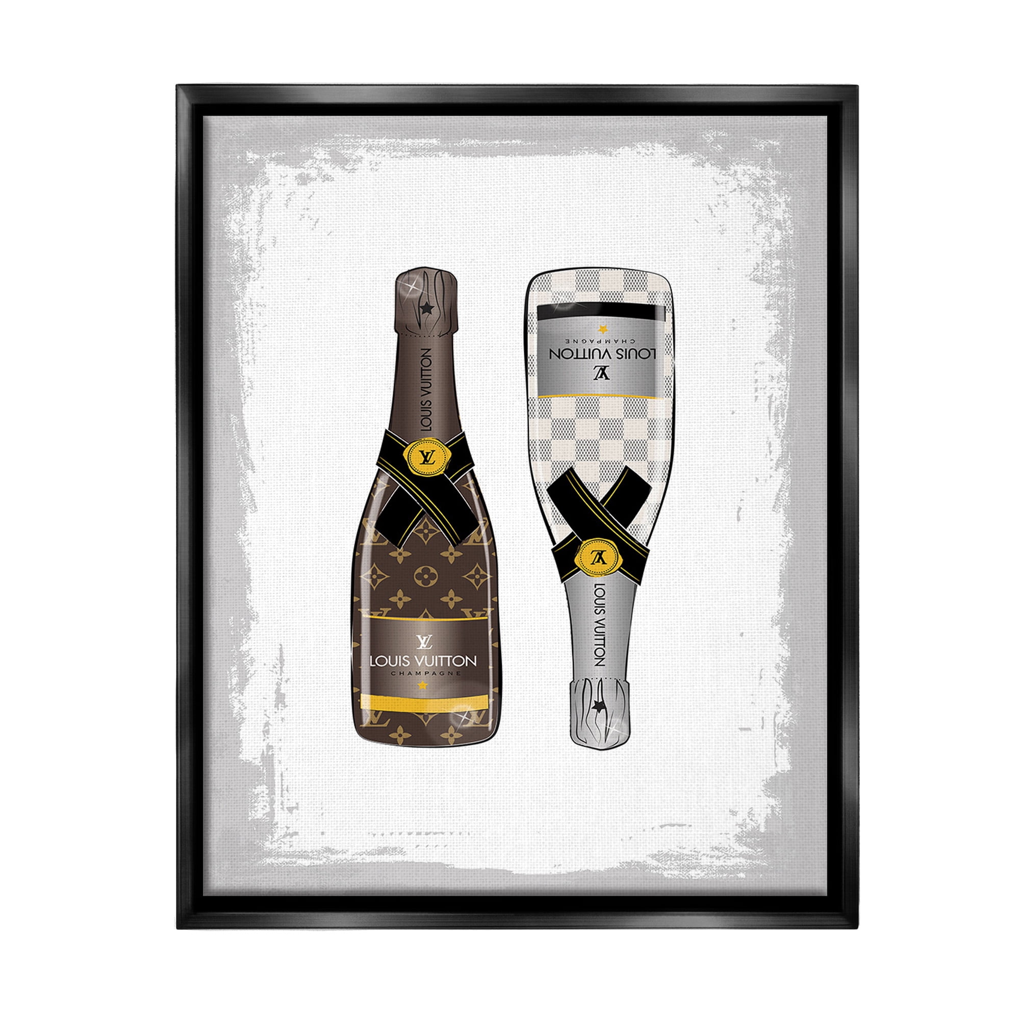 Stupell Industries Patterned Champagne Bottles Food & Beverage Painting Black Floater Framed Canvas Art Print Wall Art, 25 x 31