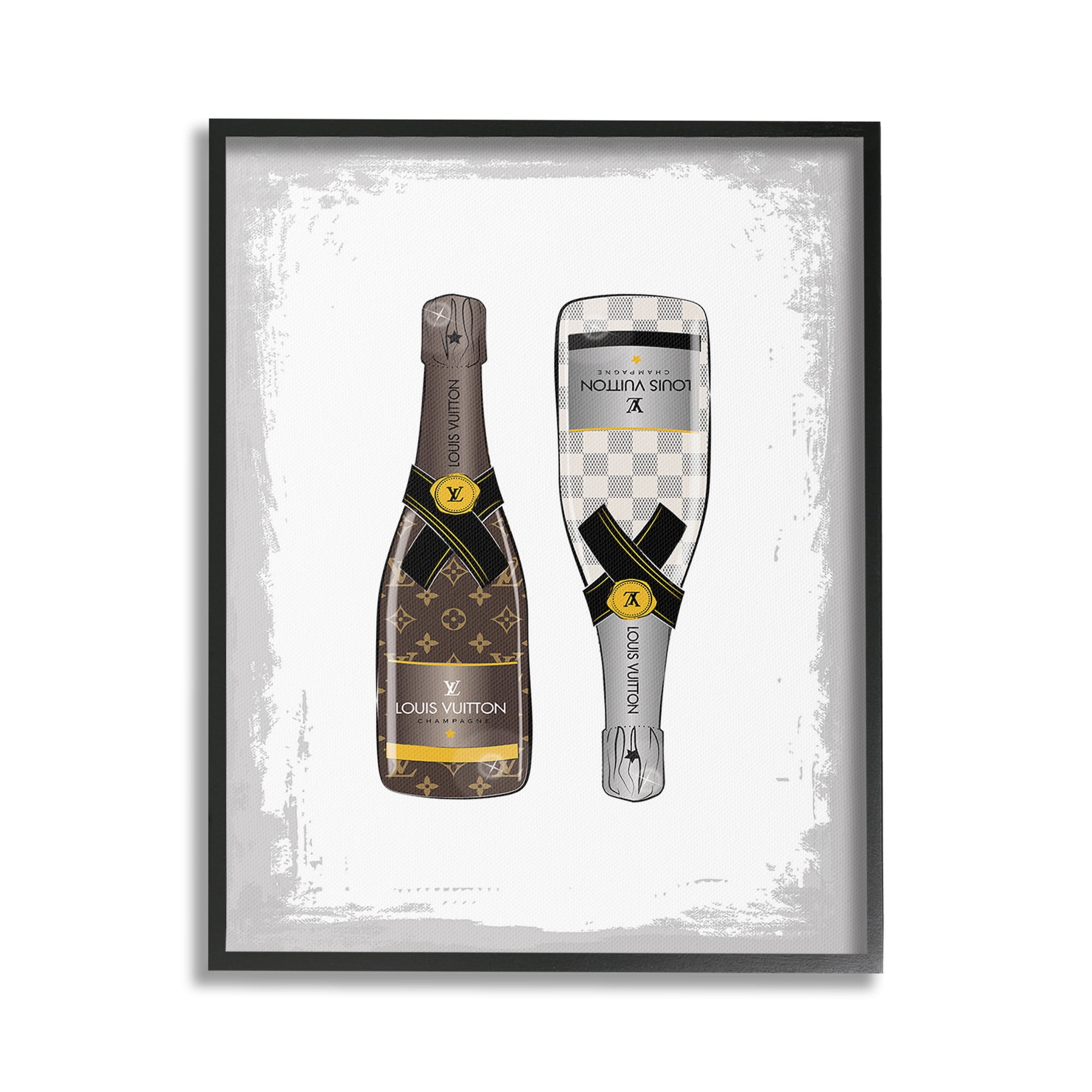 Stupell Industries Patterned Champagne Bottles Food & Beverage Painting Black Framed Art Print Wall Art, 16 x 20