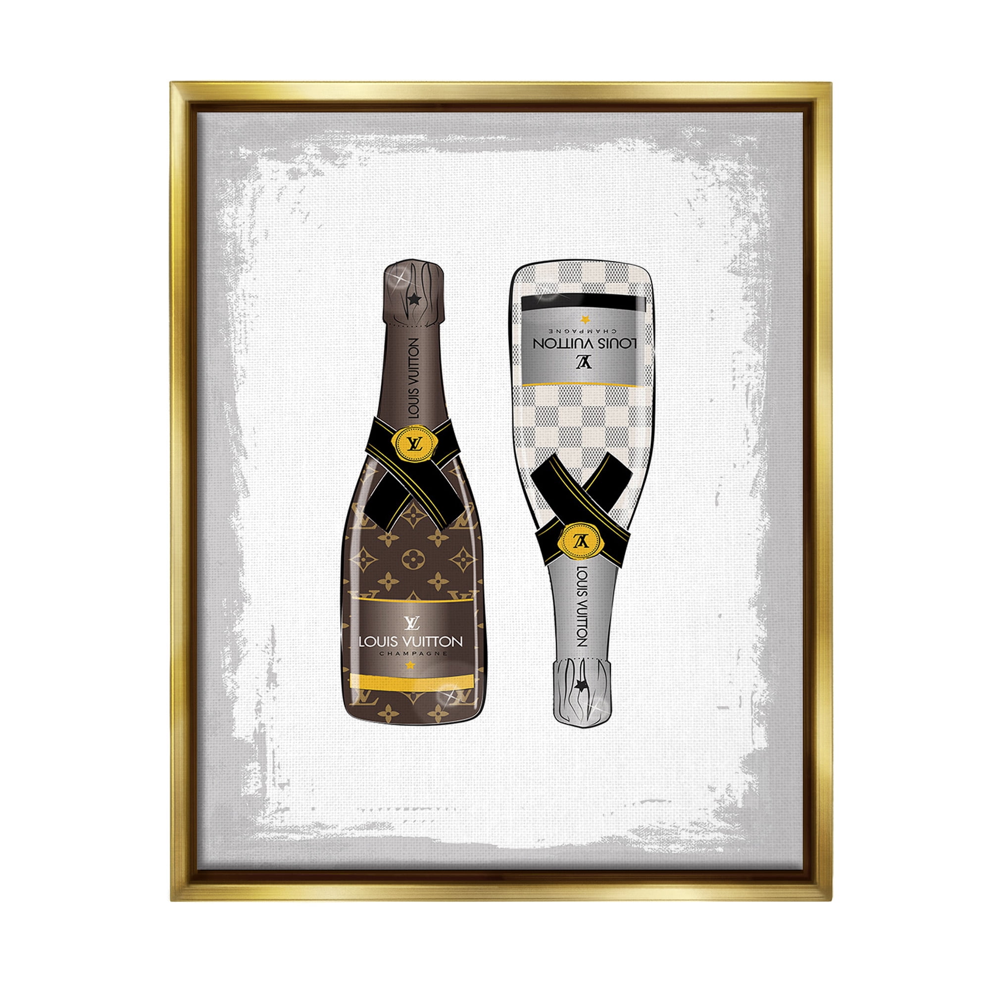 Stupell Industries Patterned Champagne Bottles Food & Beverage Painting Gold Floater Framed Canvas Art Print Wall Art, 25 x 31