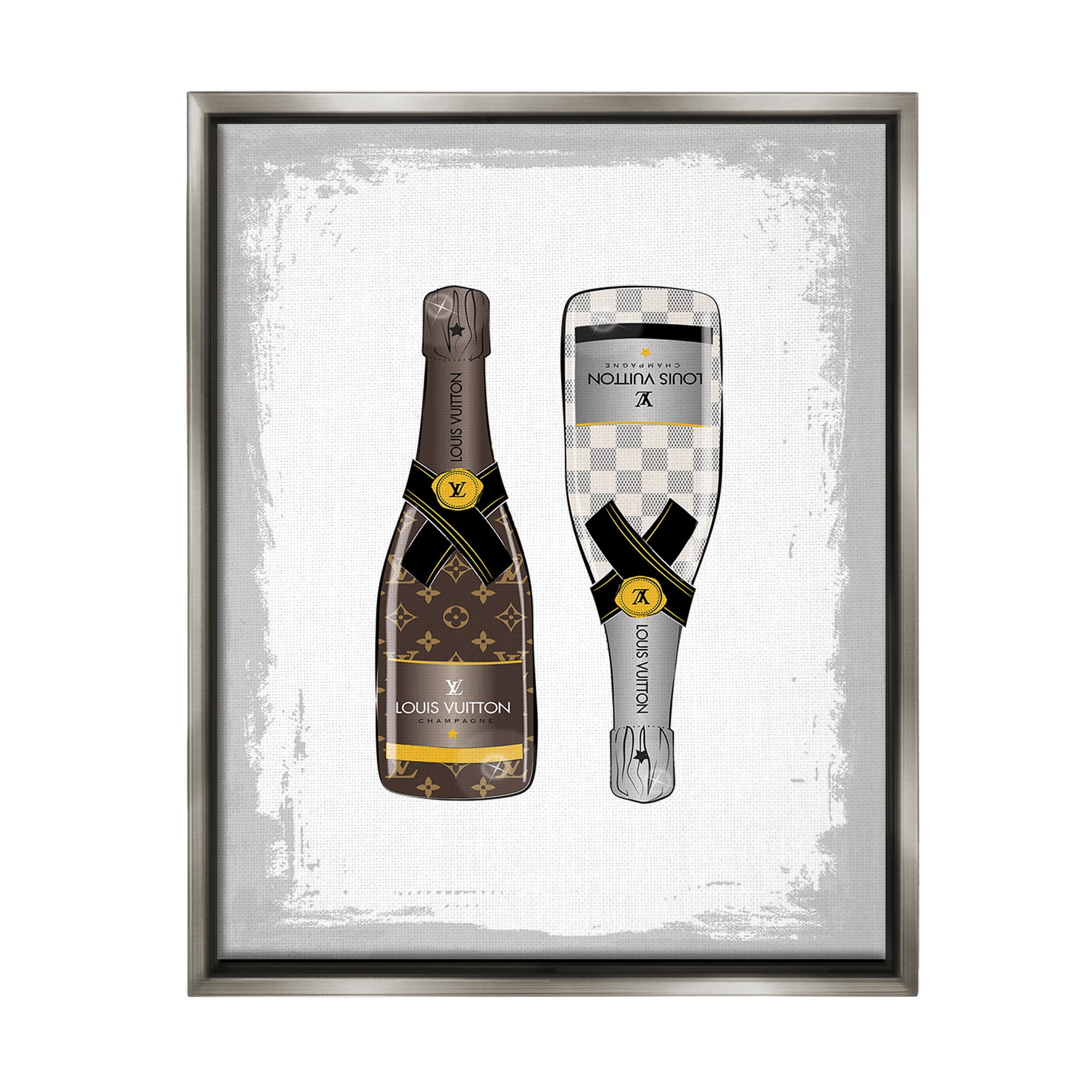 Stupell Industries Patterned Champagne Bottles Food & Beverage Painting Gray Floater Framed Canvas Art Print Wall Art, 17 x 21